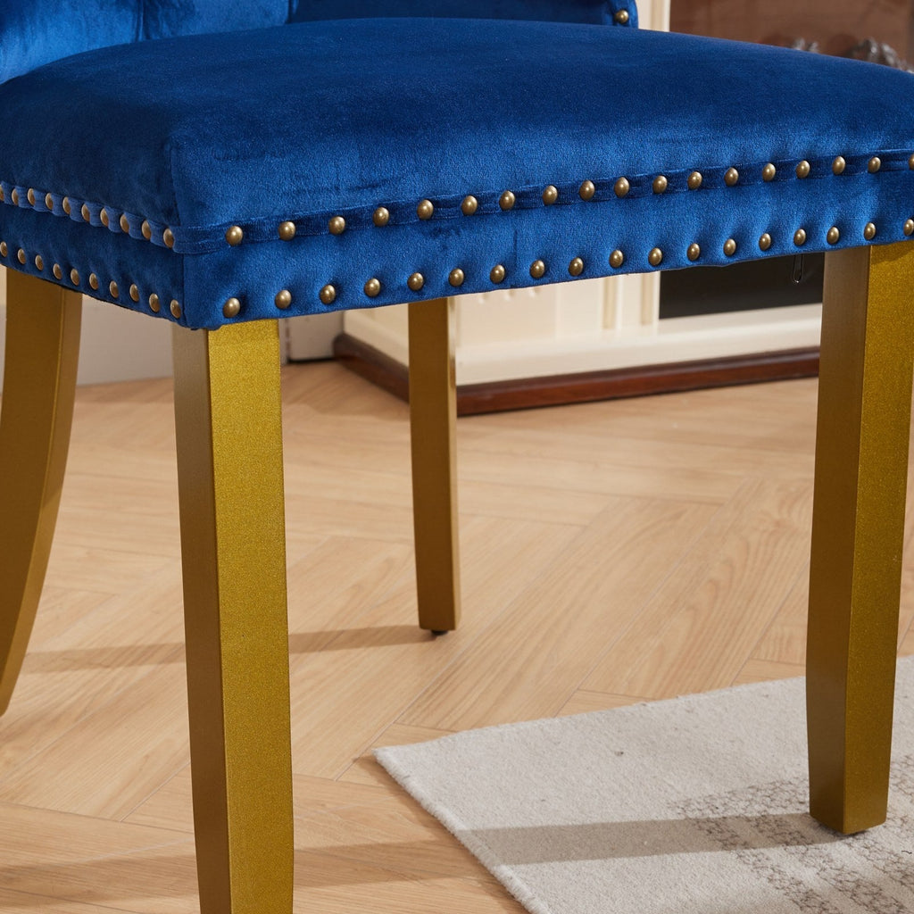 Mid-Century Velvet Dining Chairs with Lion Head Pull Ring (Set of 2)