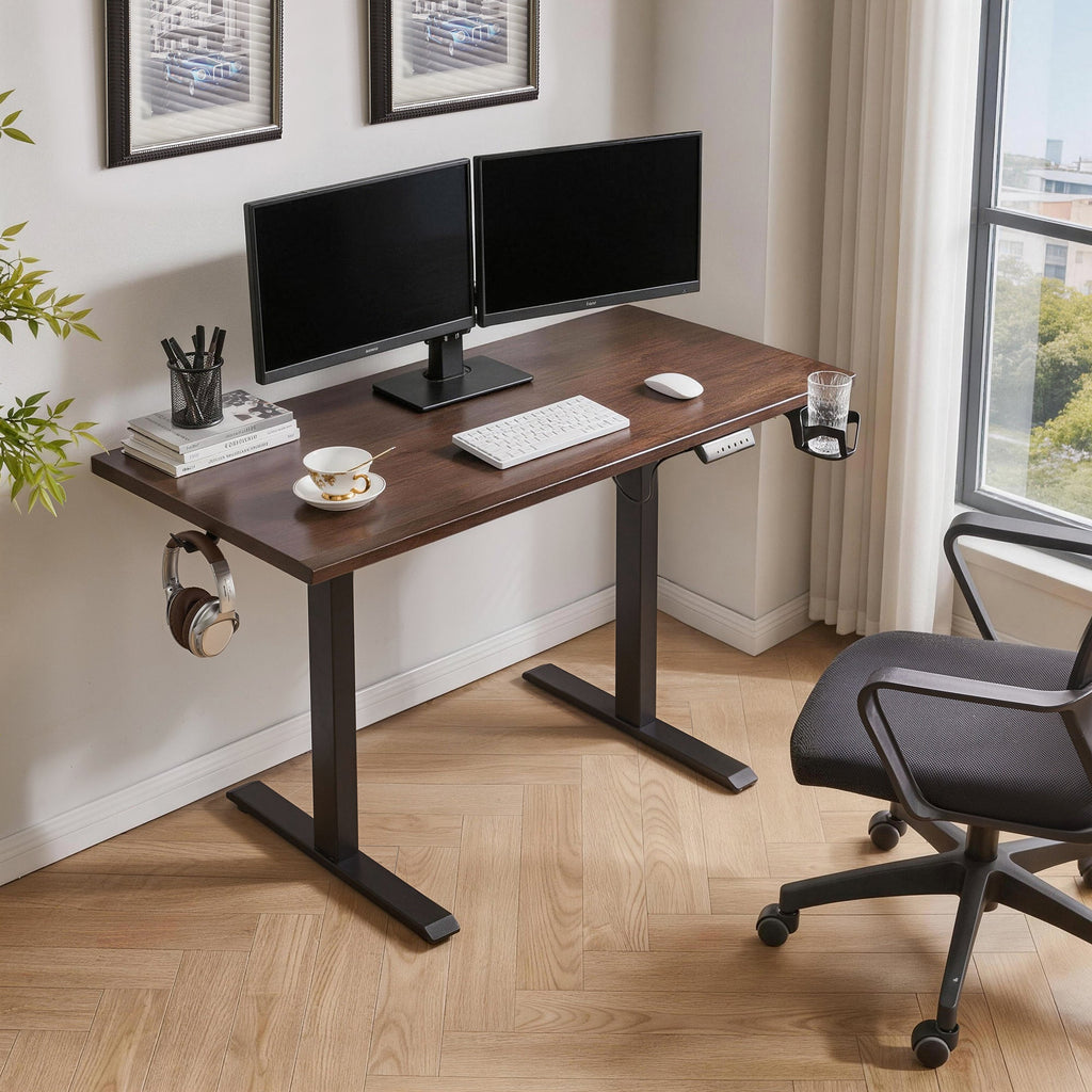 Solid Rubberwood Electric Adjustable Height Ergonomic Home Office Desk
