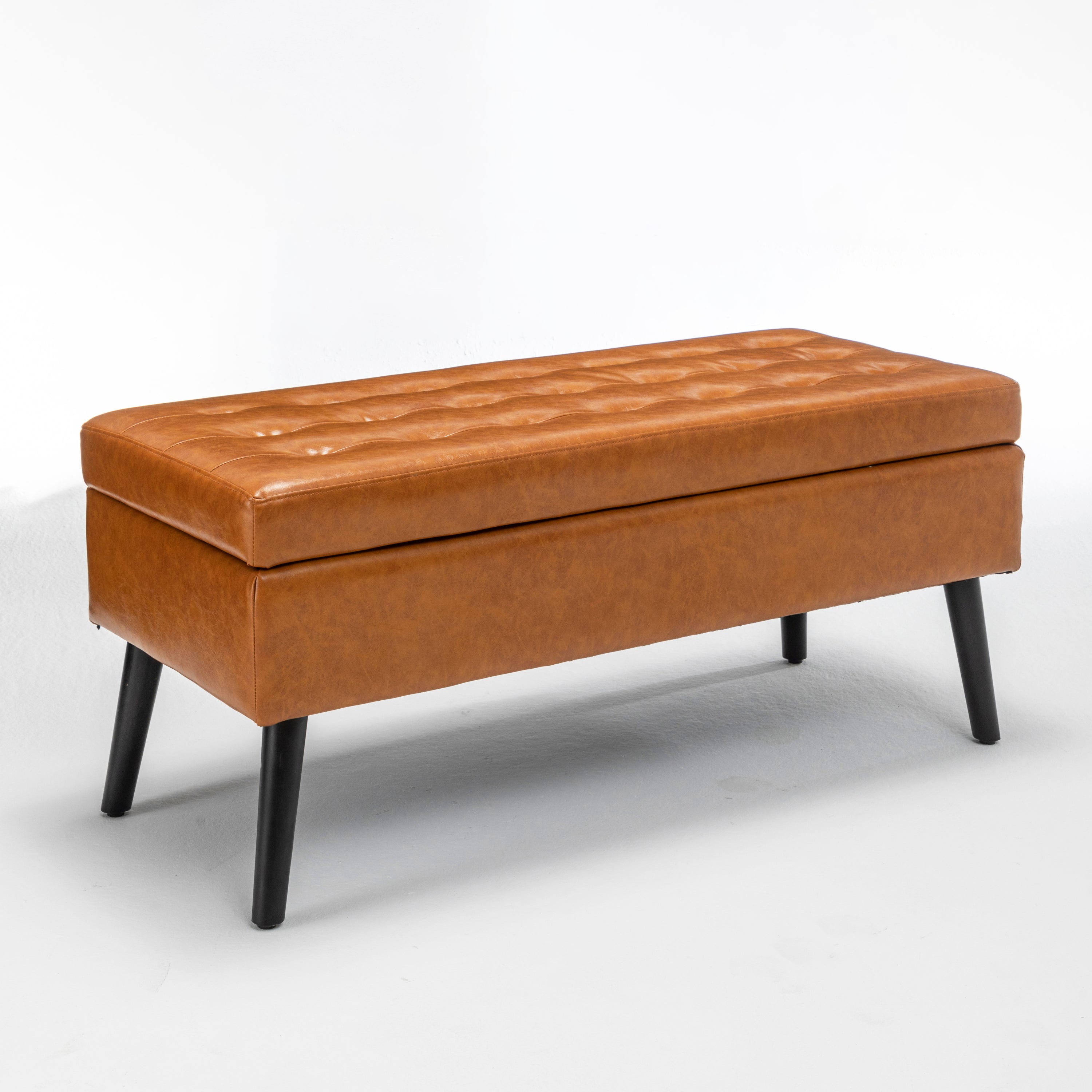 Brown PU Leather Storage Bench