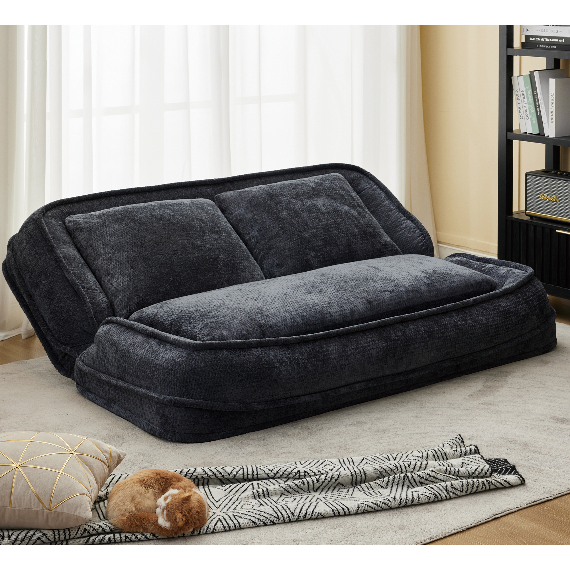2-in-1 Extra Large Chenille Floor Couch Loveseat for Humans & Dogs