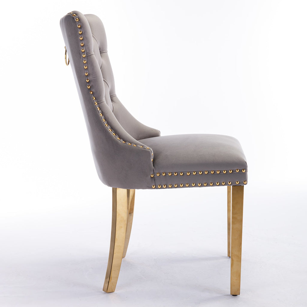 Modern High-end Tufted Solid Wood Velvet Dining Chairs (Set of 2)