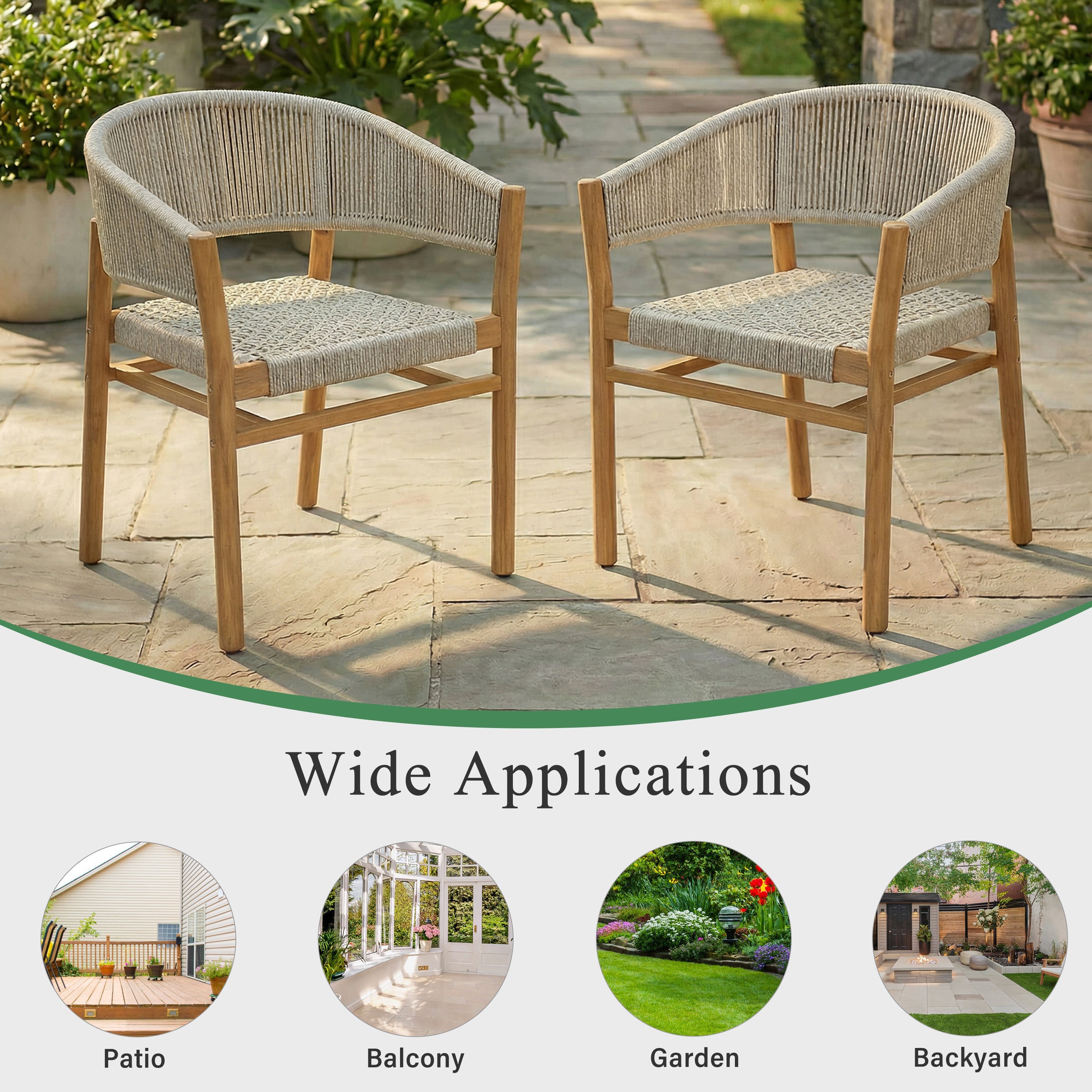 2-seat Woven Outdoor Chairs, Comfy Patio Seating with Elegant Teak Finish