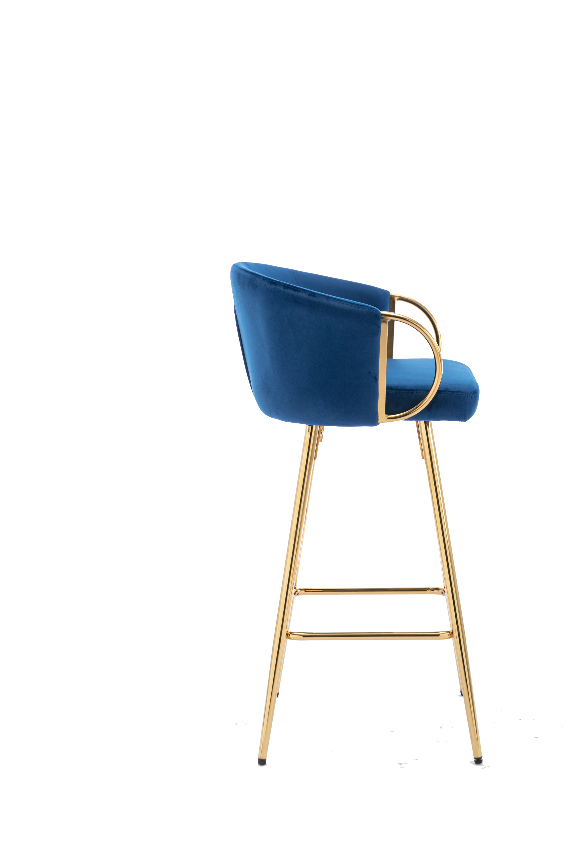 Velvet Bar Stools with Chrome Footrest and Base（Set of 2)