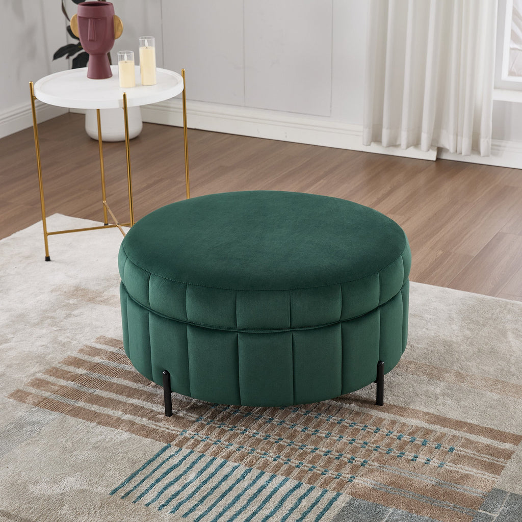 31.5'W Upholstered Round Ottoman with Reversible Lid