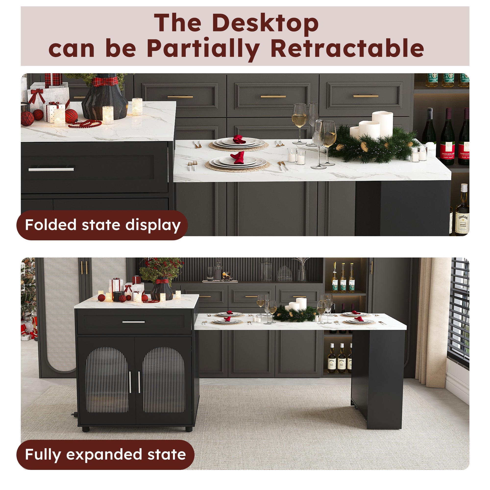 Expandable Kitchen Island with Dining Table