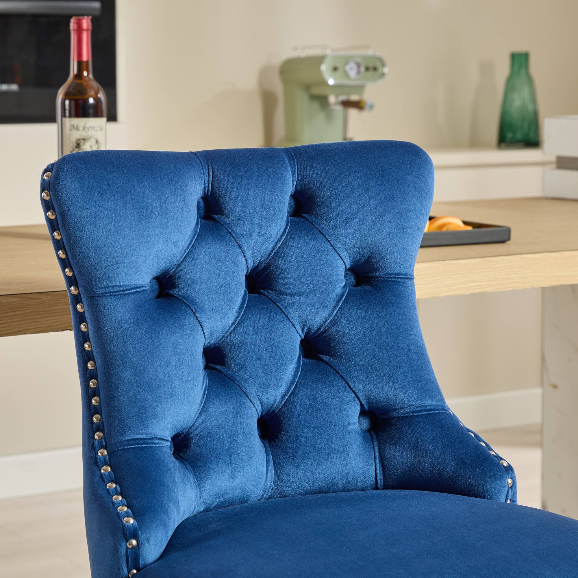 Luxury Elegant Nailhead Trim Tufted Velvet Bar Stools (Set of 2)