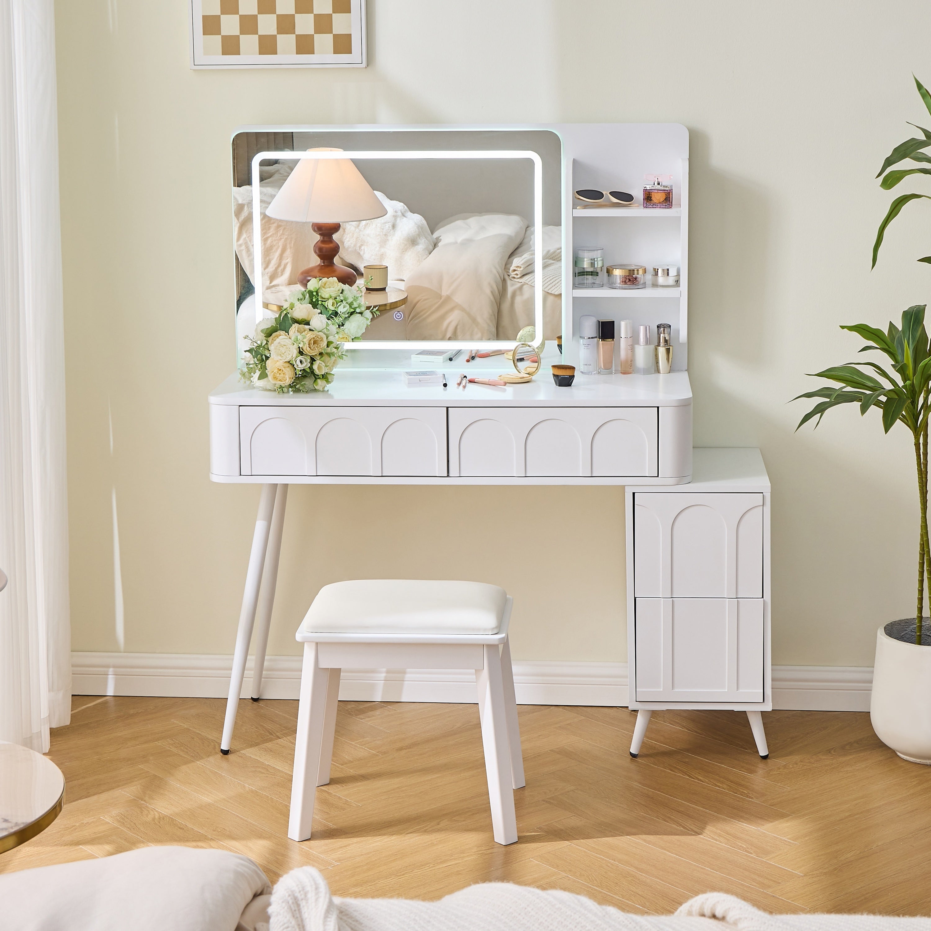 Modern Makeup Vanity Desk with LED Lights and Mirror