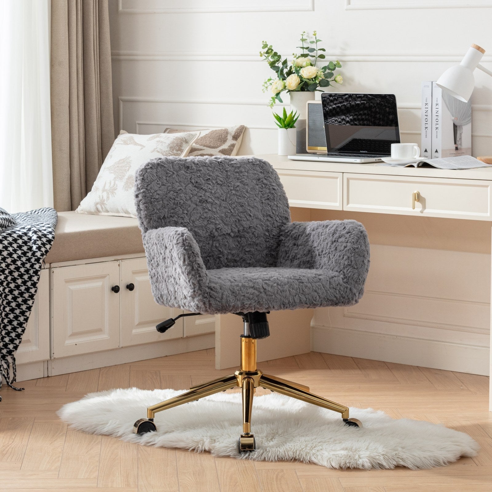 Violet Velve Home Office Chair with Golden Metal Base