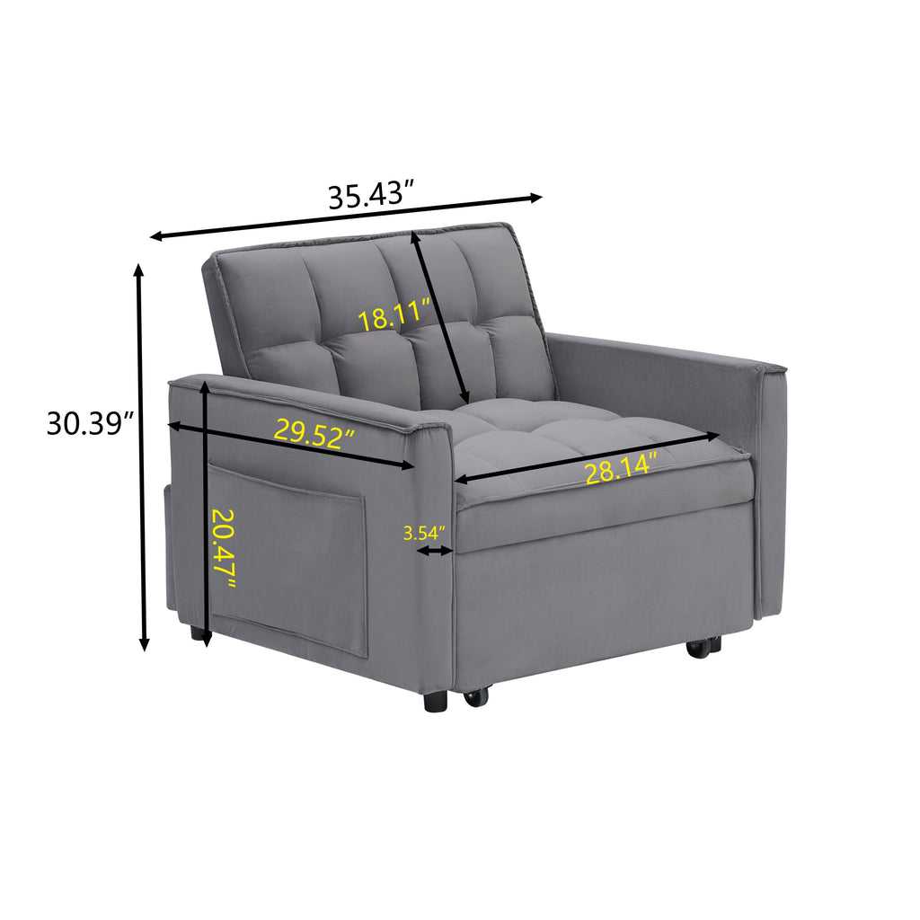 Velvet Foldable Sofa Bed Adjustable Back with USB, Ashtray & Phone Stand