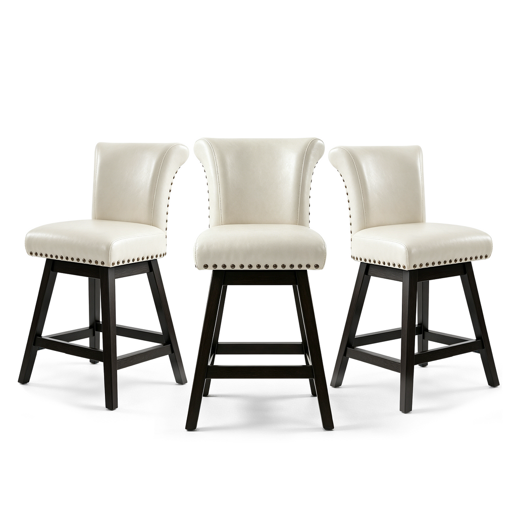 Firmoz Vintage Wingback Swivel Bar Stools with Nailhead Trim & Solid Wood Legs