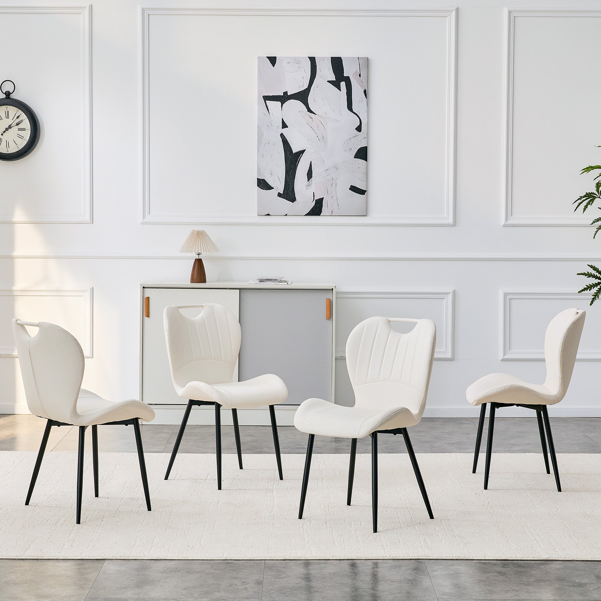Set of 4 Fabric Dining Chairs Black Metal Frame Wide Cushioned Comfortable