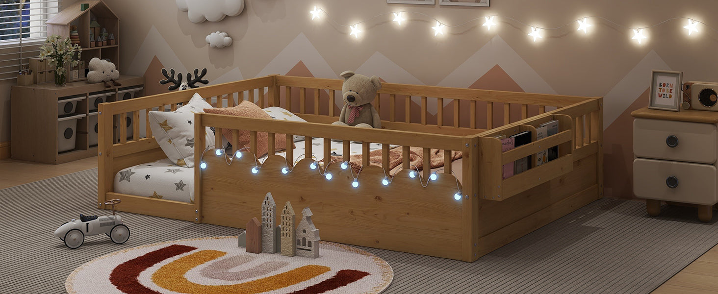Twin/Full Montessori Floor Kids Bed Frame with High Rails