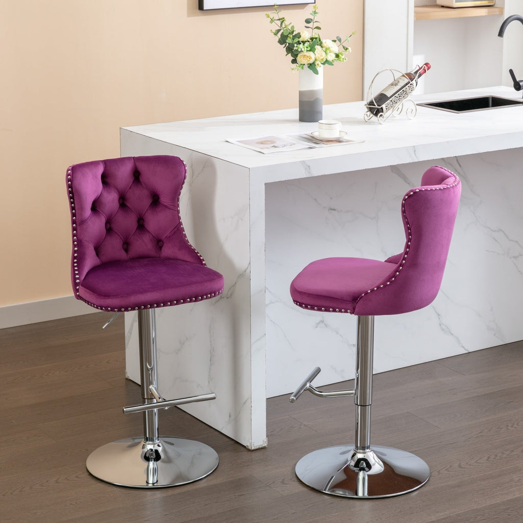 25-33 Inch Modern Velvet Swivel Barstools (Set of 2)