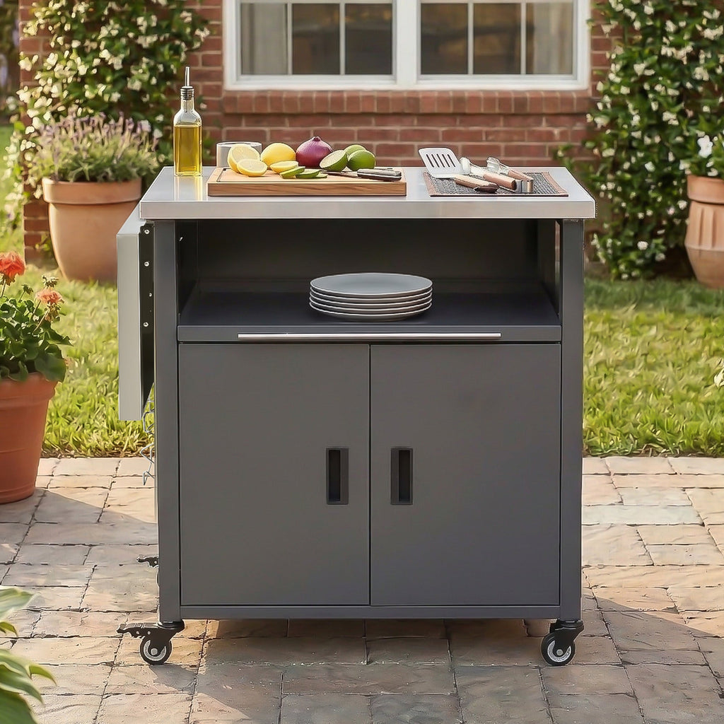 Foldable BBQ cart with storage, portable for backyard & patio cooking