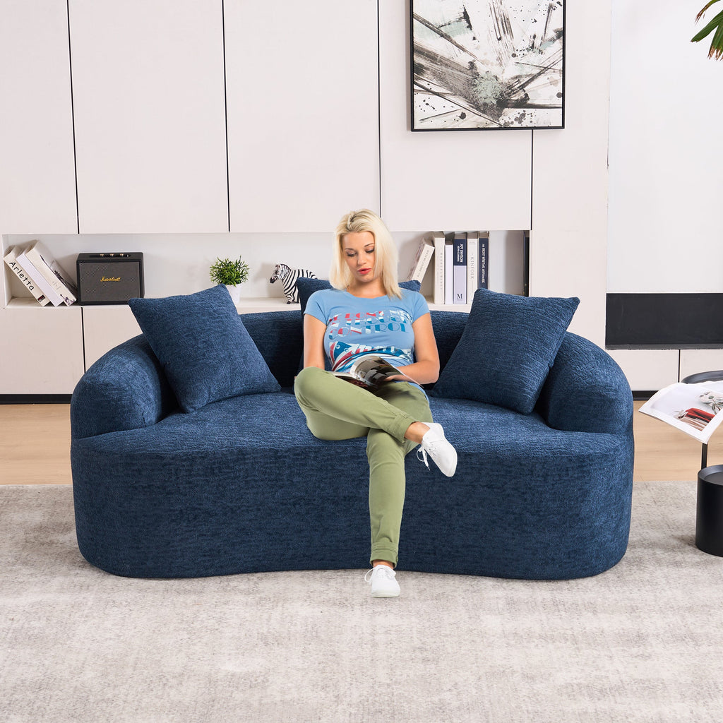 Loveseat Sofa with Wood Grain Chenille Fabric