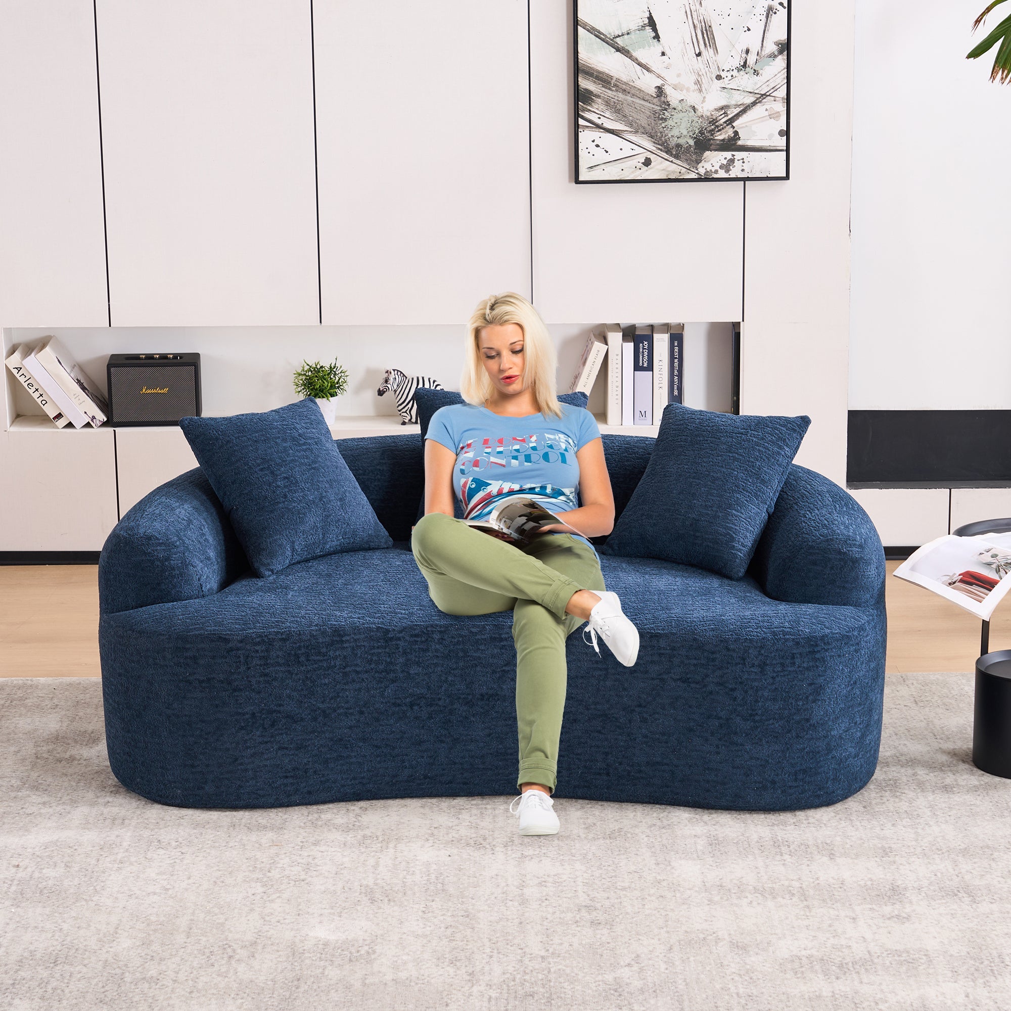 Loveseat Sofa with Wood Grain Chenille Fabric