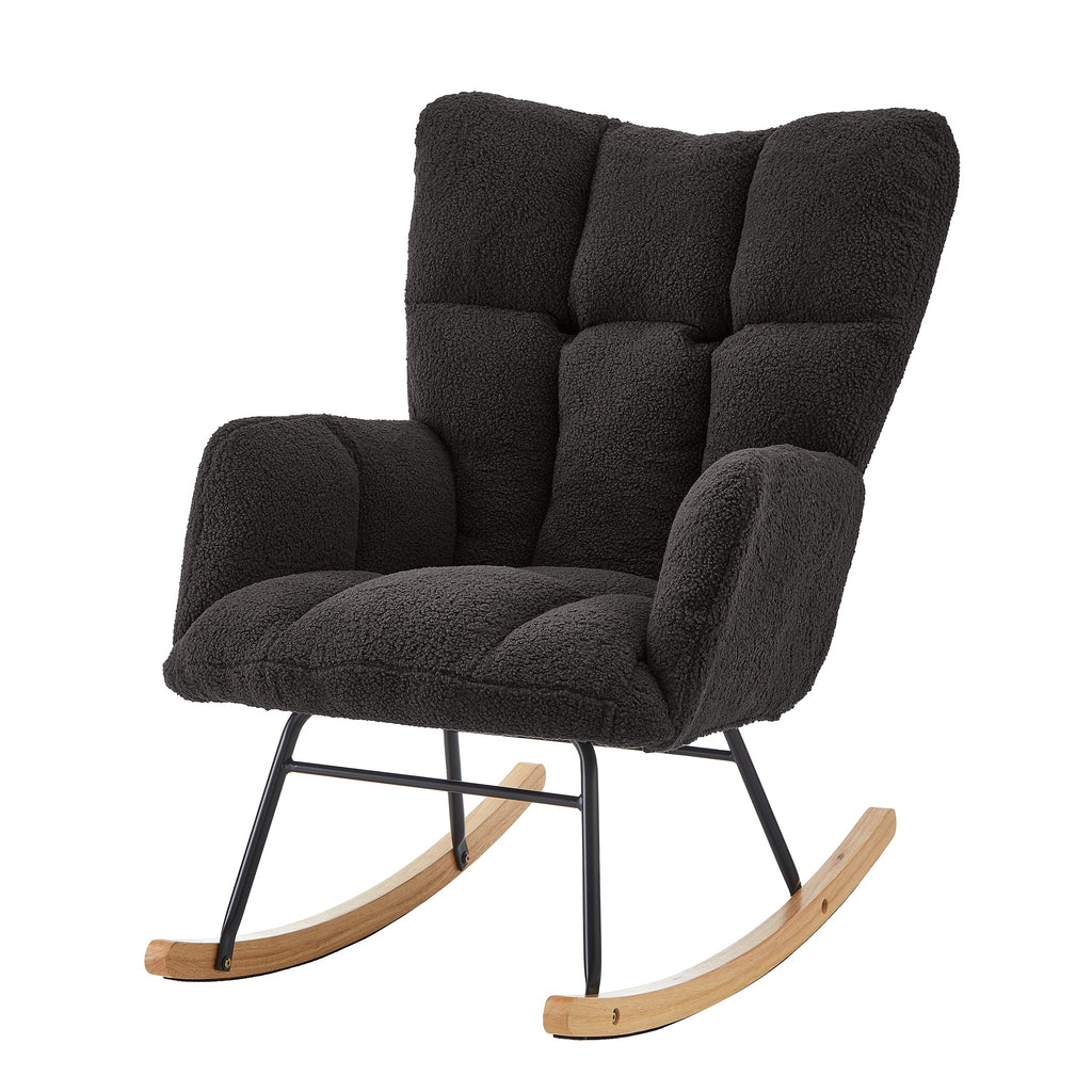 Tufted Upholstered Teddy Fabric Glider Rocking Chair