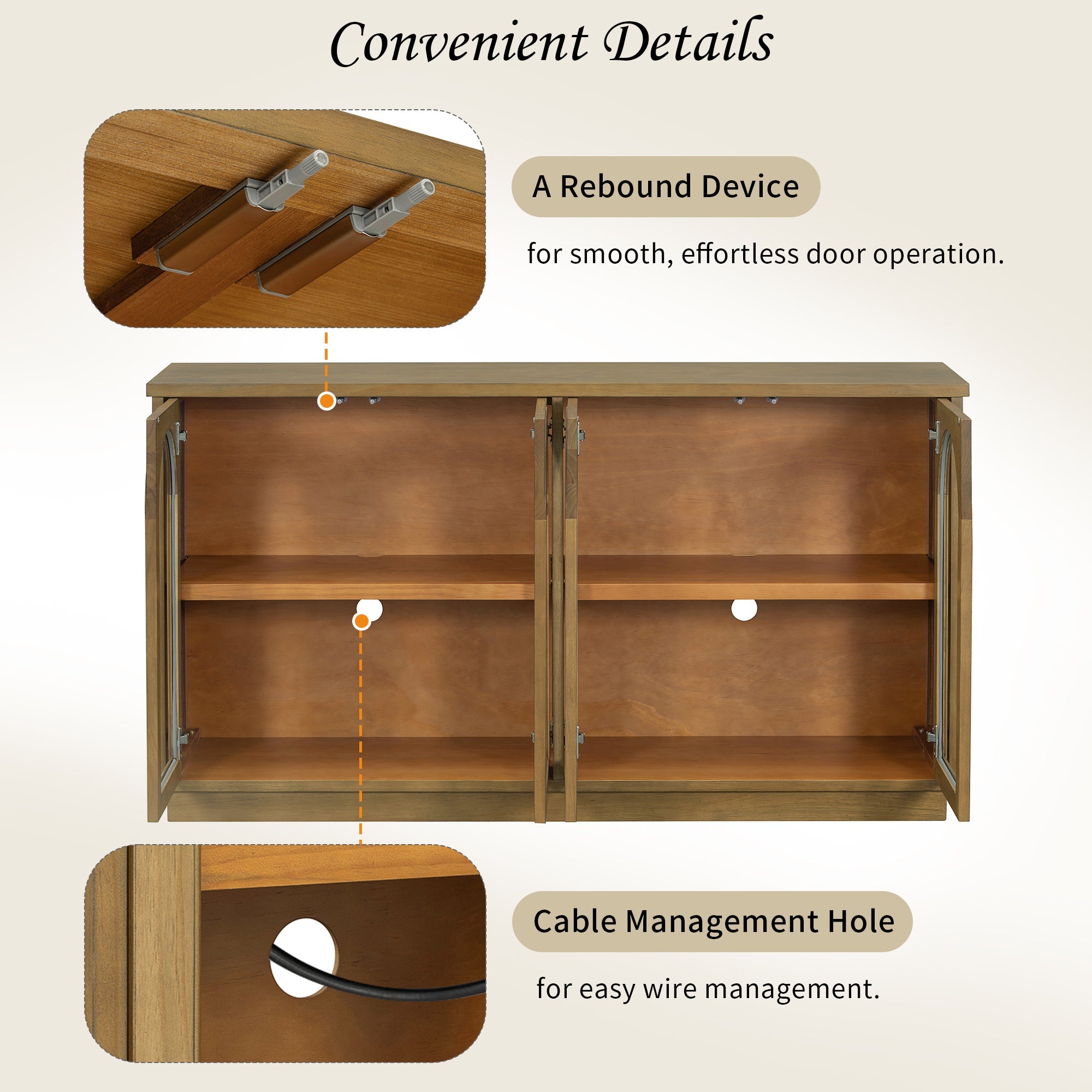 4-Door Large Arched Buffet  Storage Cabinet