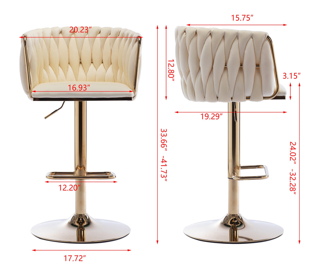 Swivel Height Adjustable Mechanical Lifting Velvet Bar Stools (Set of 2)