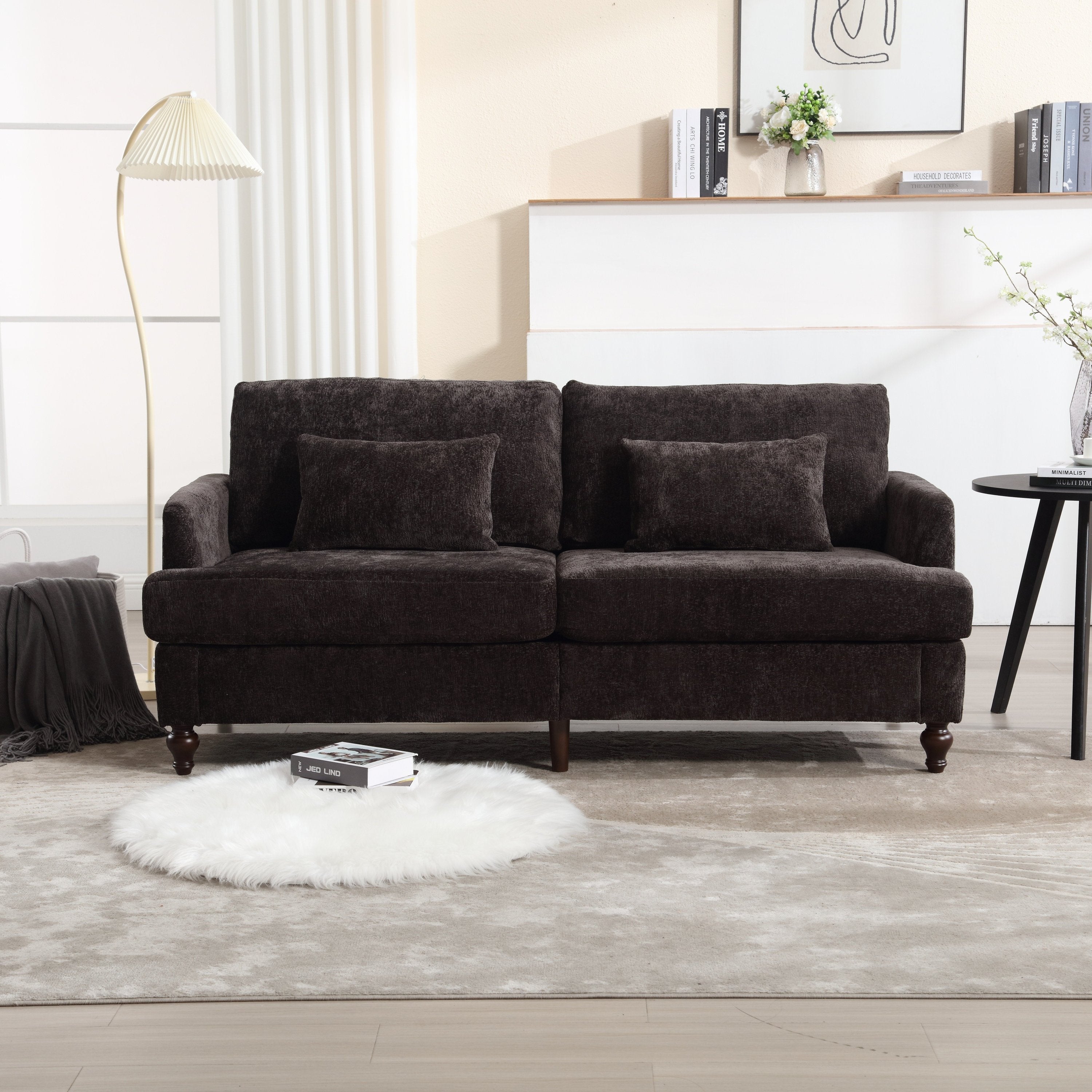 Mid Century Modern Chenille Fabric Loveseat Sofa