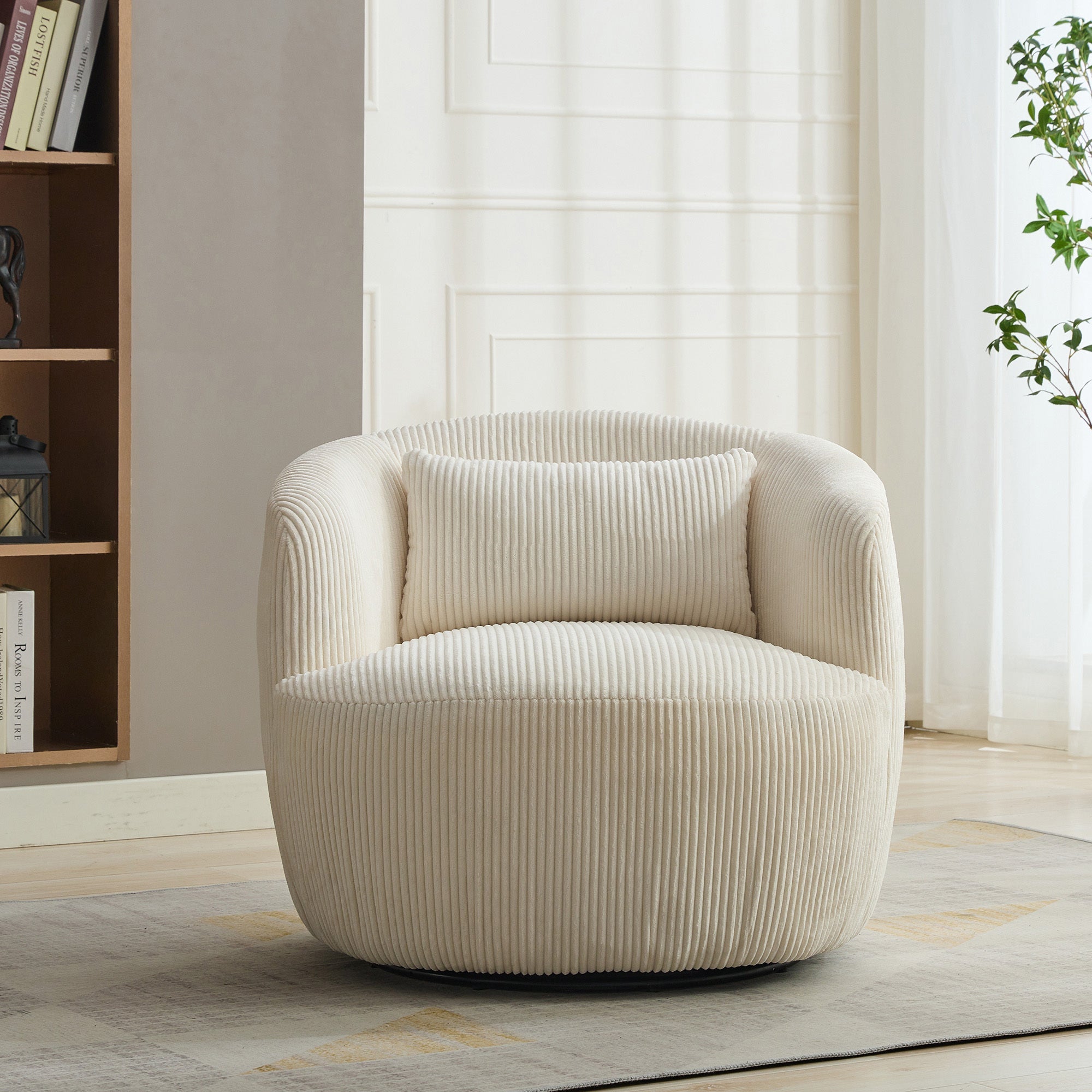 34.25' Wide Upholstered Corduroy Metal Base Swivel Soft Chair