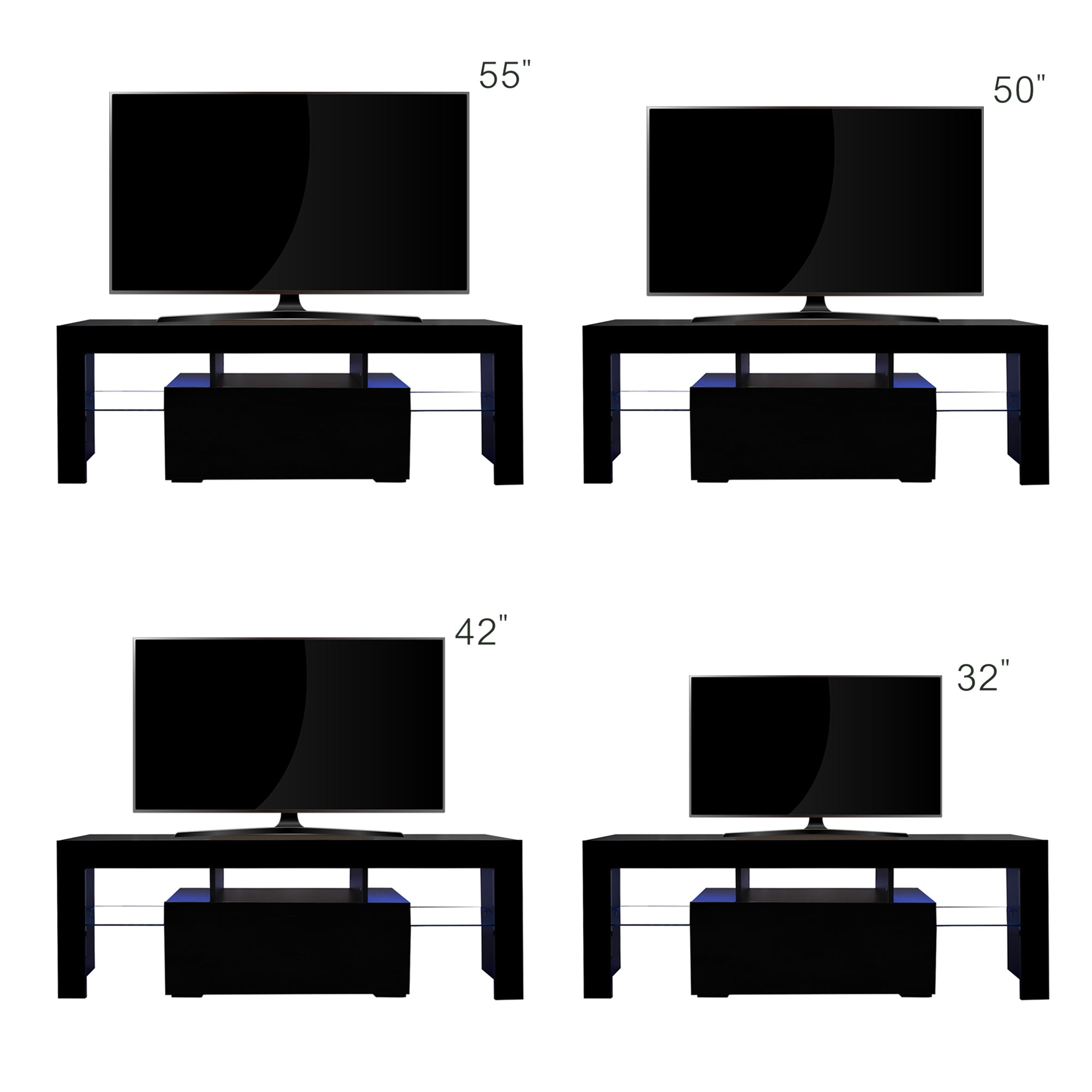 51" Black TV Stand with LED RGB Lights