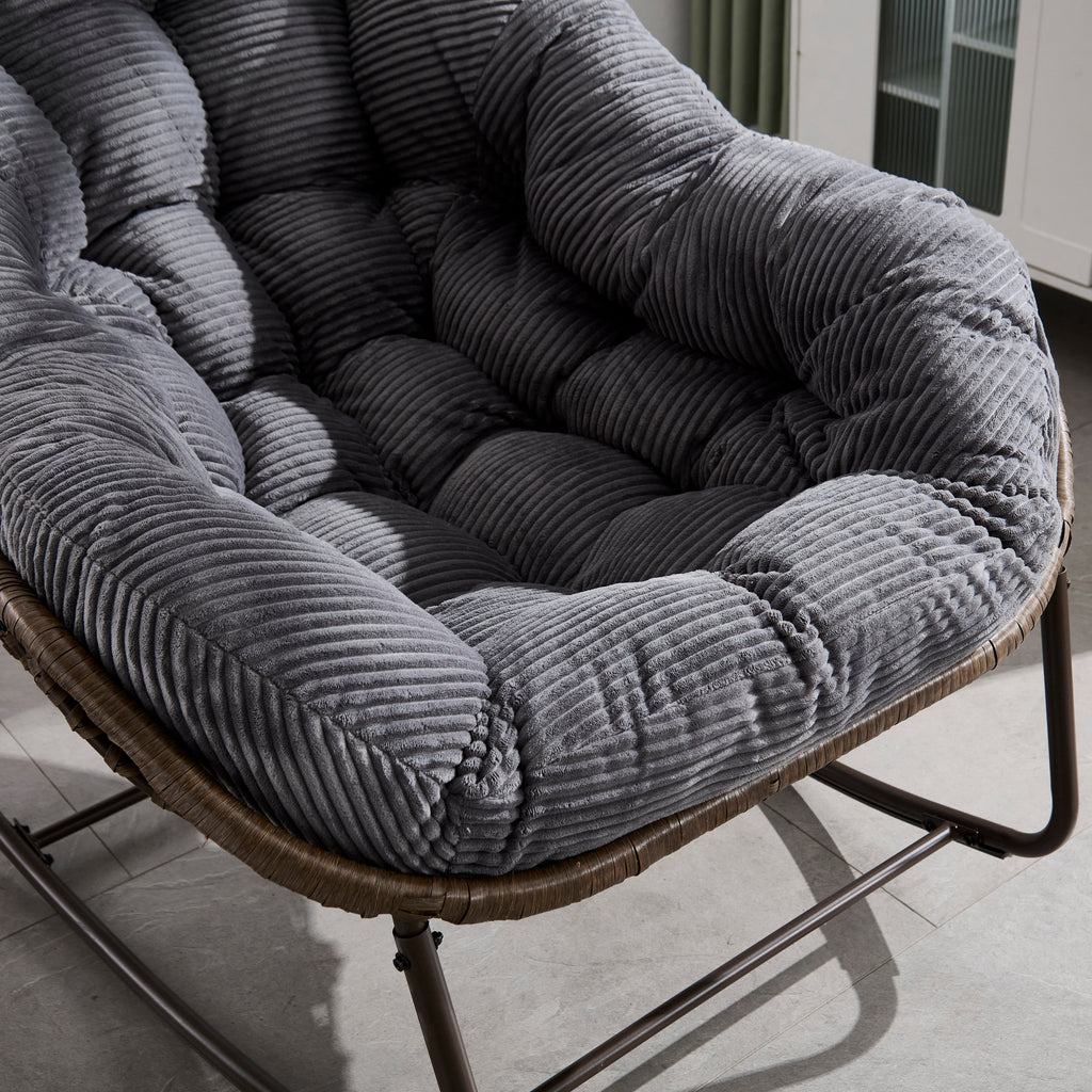 Outdoor Rattan Rocking Recliner Chair with Padded Cushion