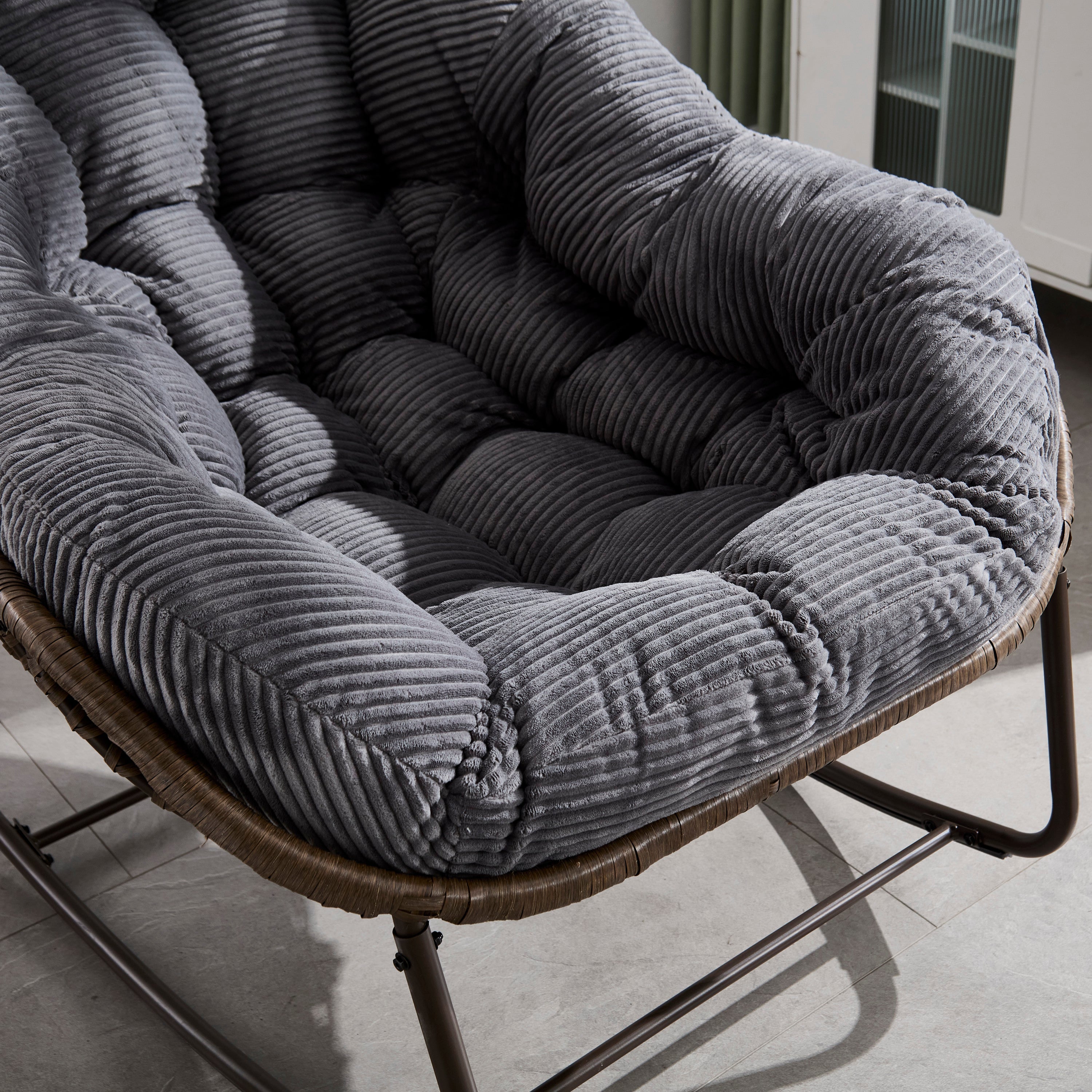 Outdoor Rattan Rocking Recliner Chair with Padded Cushion