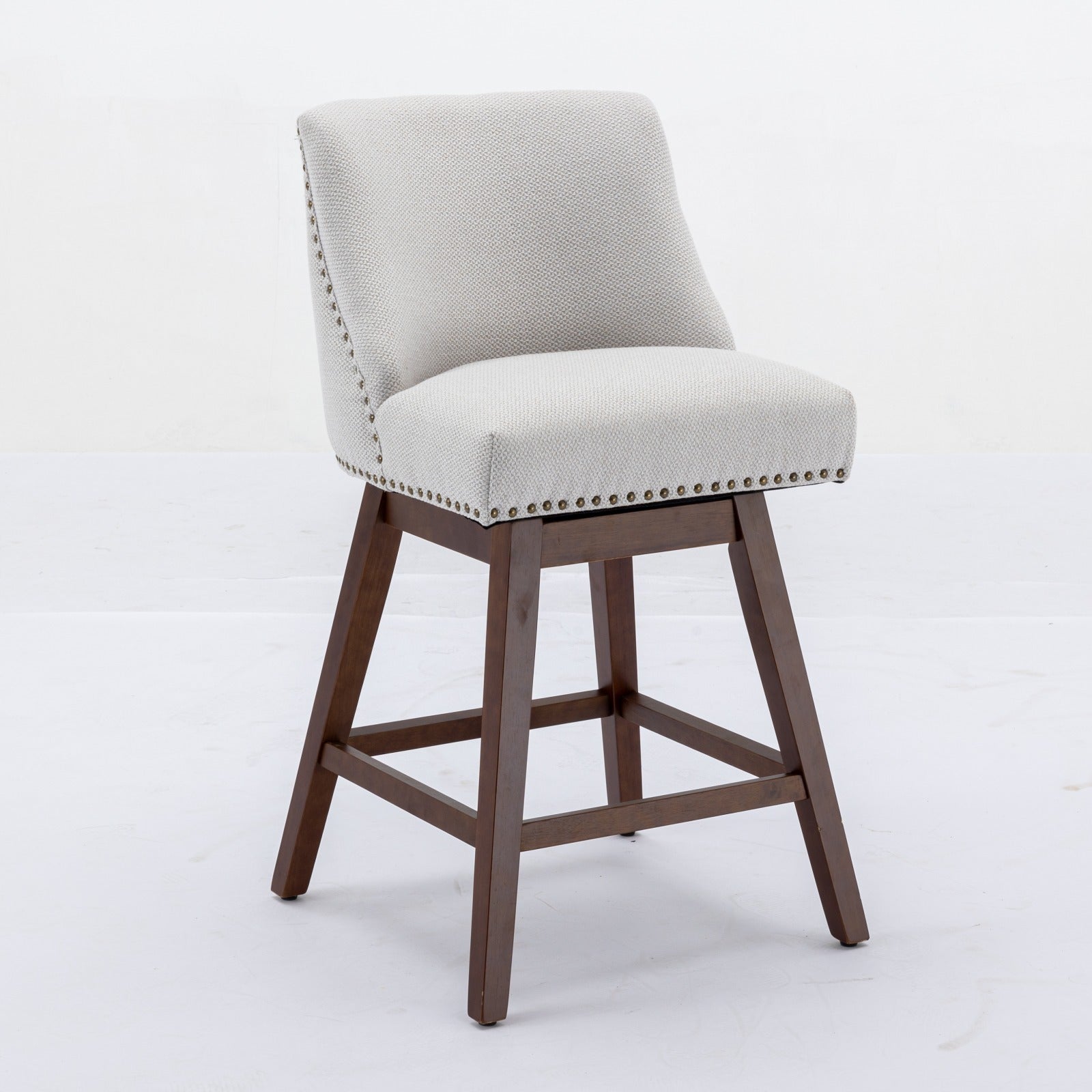 Upholstered Swivel Counter Height Bar Stools with Nailhead Trim (Set of 2)