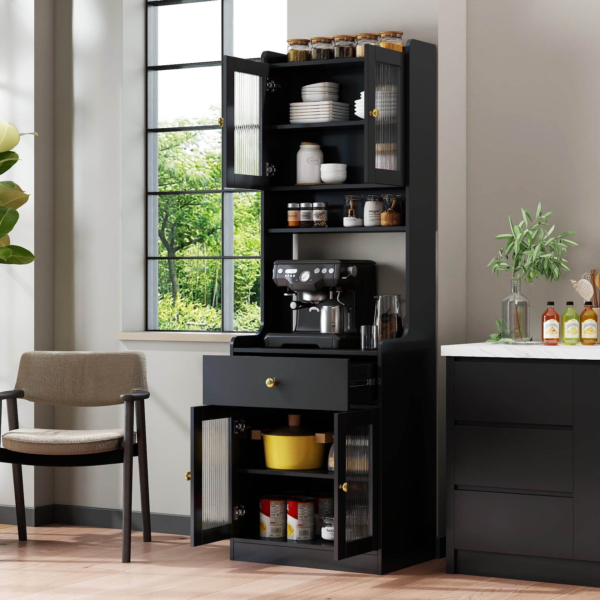 Farmhouse Kitchen Hutch Buffet Cabinet with Microwave Stand