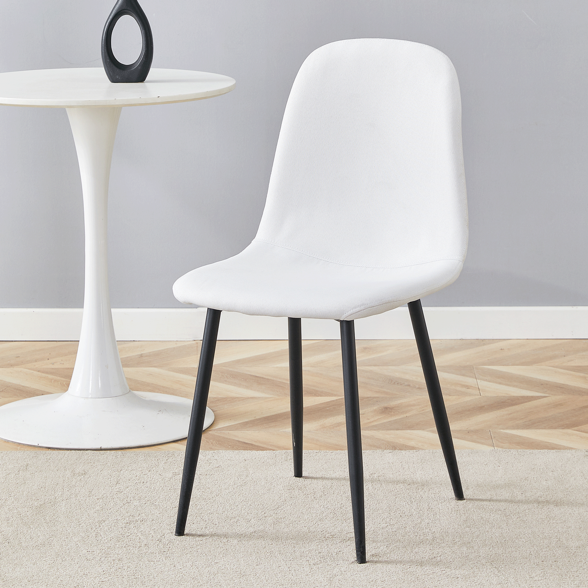 Luxury Simple Chair Black Linen Dining Chair  (Set of 4)