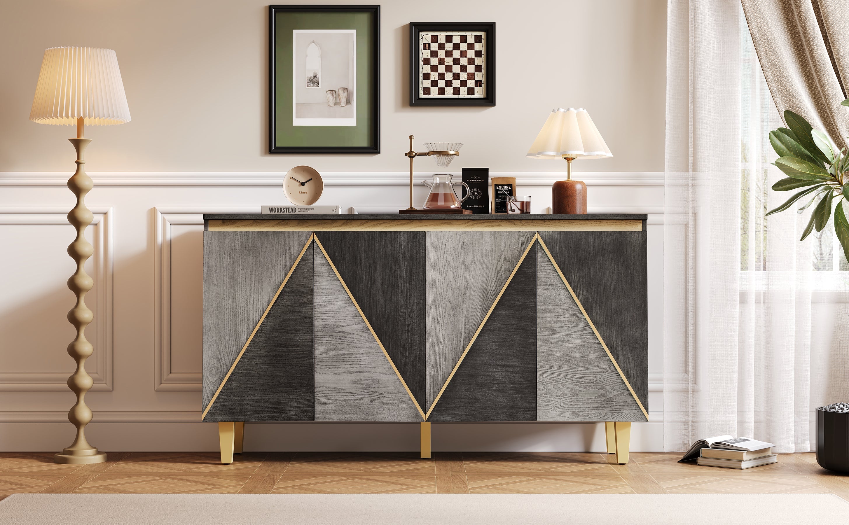 60' Retro Sideboard Cabinet with Adjustable Shelves