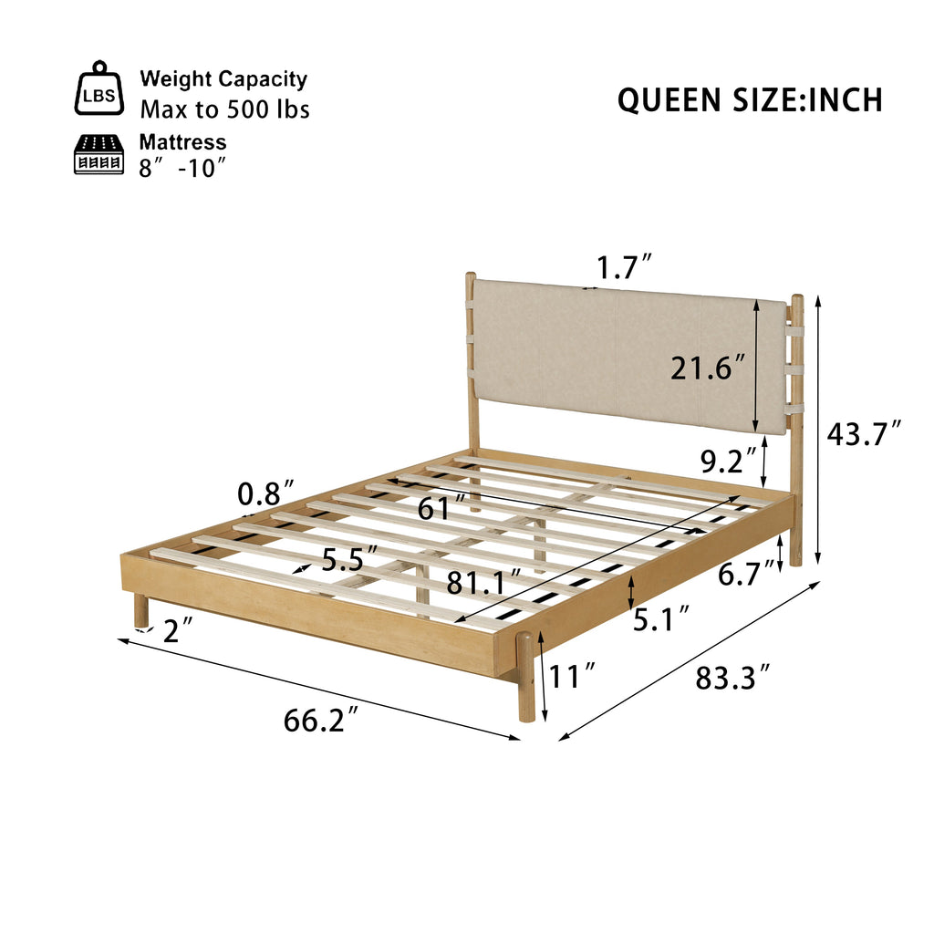 Premium Queen Size Rubber Wood Platform Bed Frame