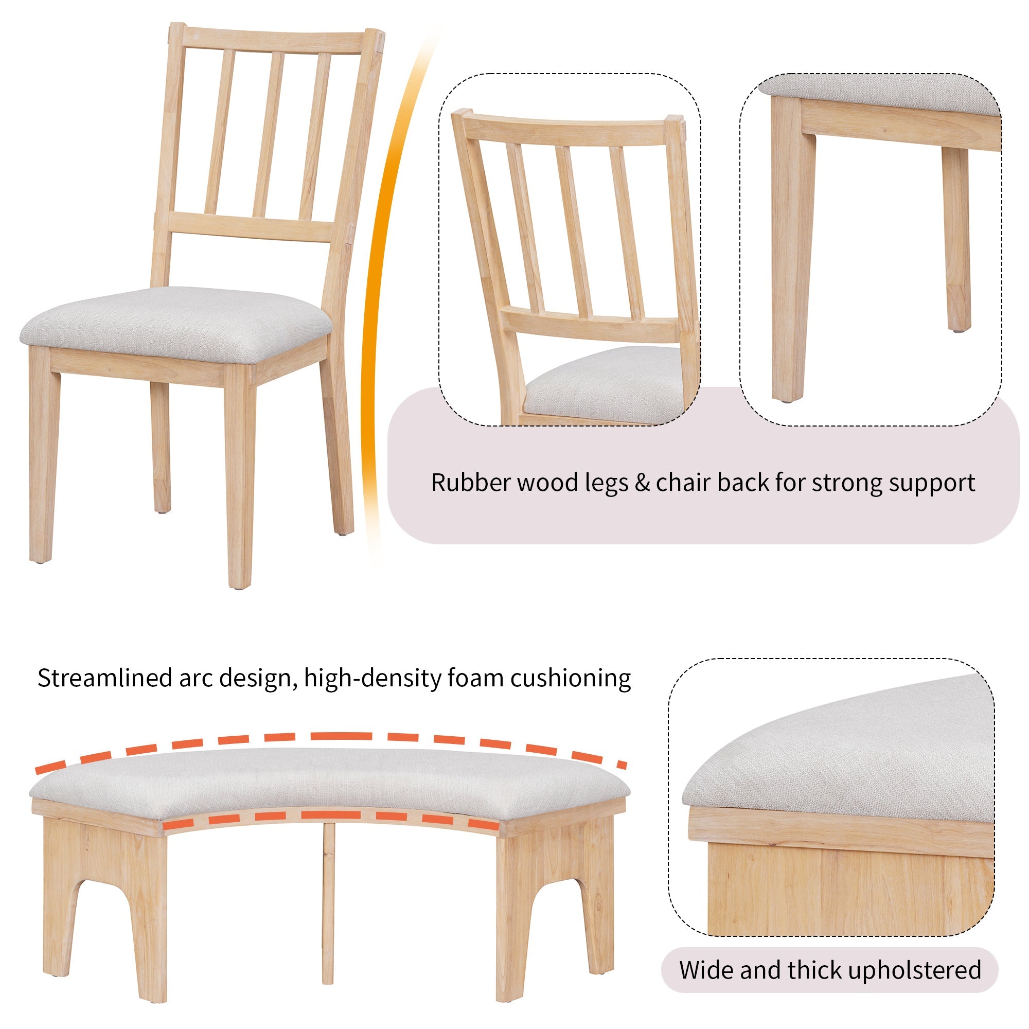 Rustic Charm Round Dining Set with 3 Upholstered Chairs