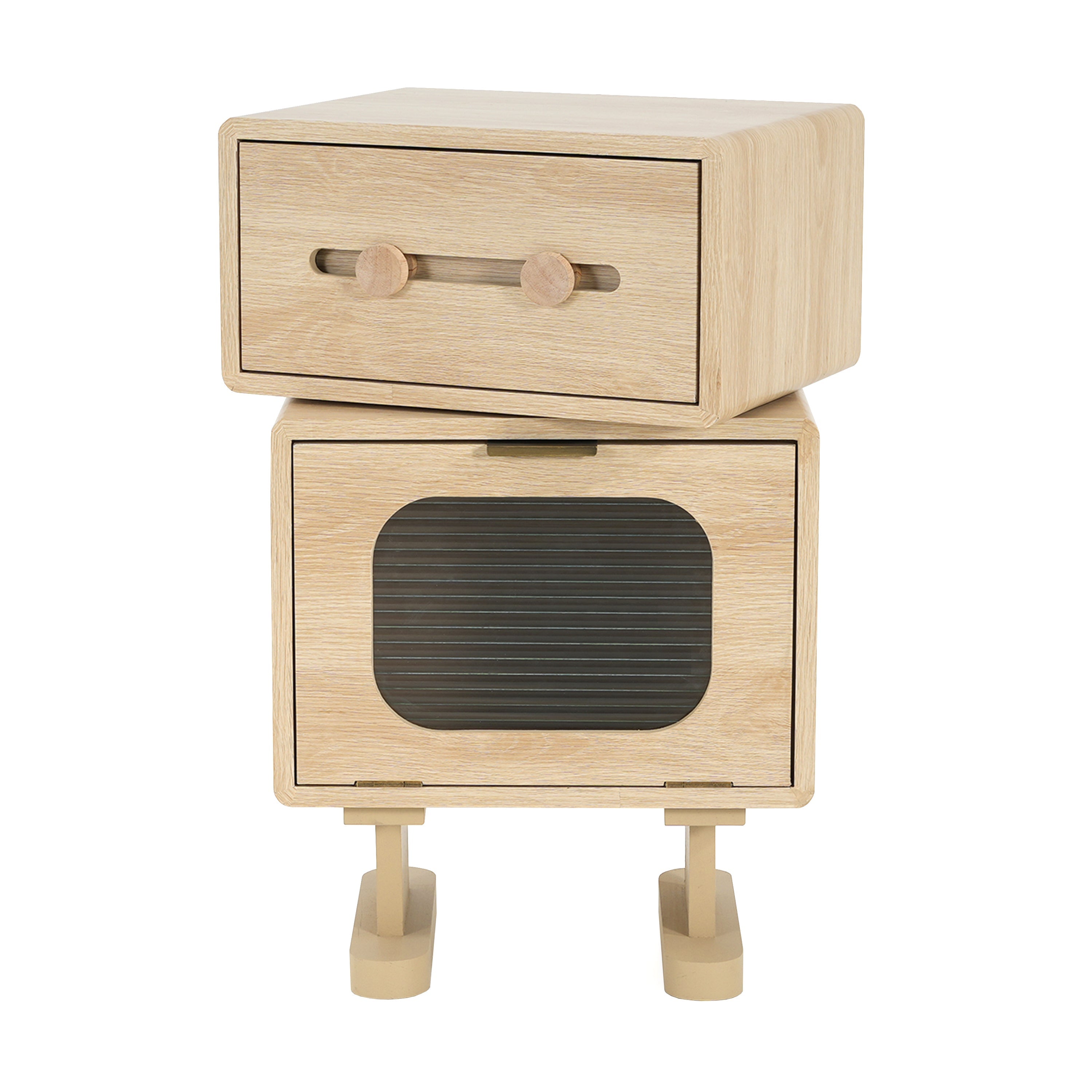 Rotating Robot Side Table with Storage