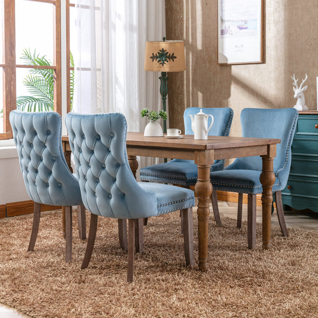 Modern Velvet Upholstered Wing-Back Dining Chairs (Set of 2)