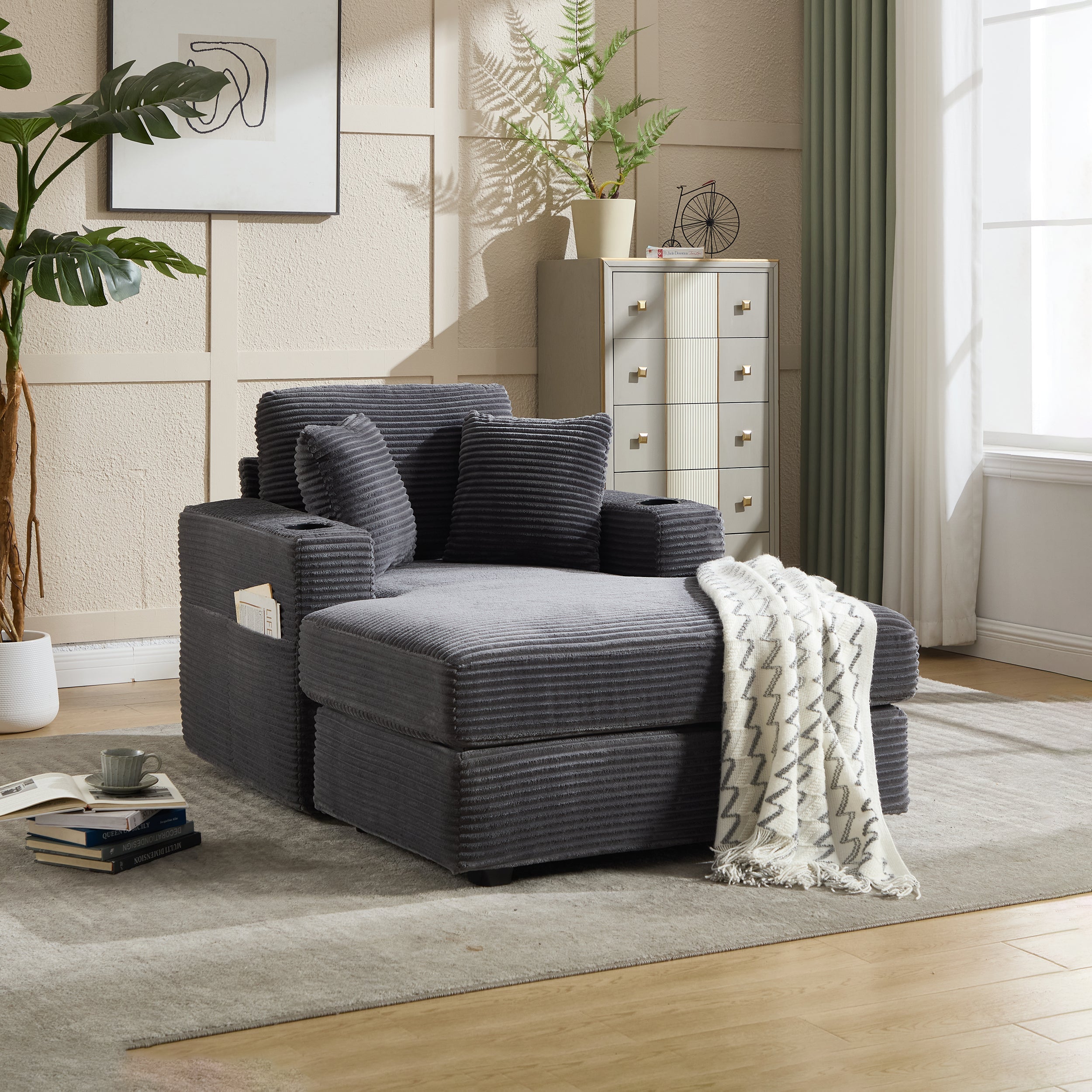 Corduroy Upholstered Chaise Lounge Sofa