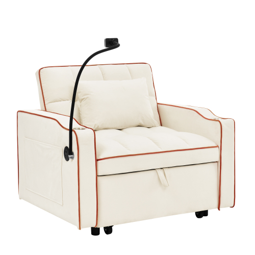 Velvet Foldable Sofa Bed Adjustable Back with USB, Ashtray & Phone Stand