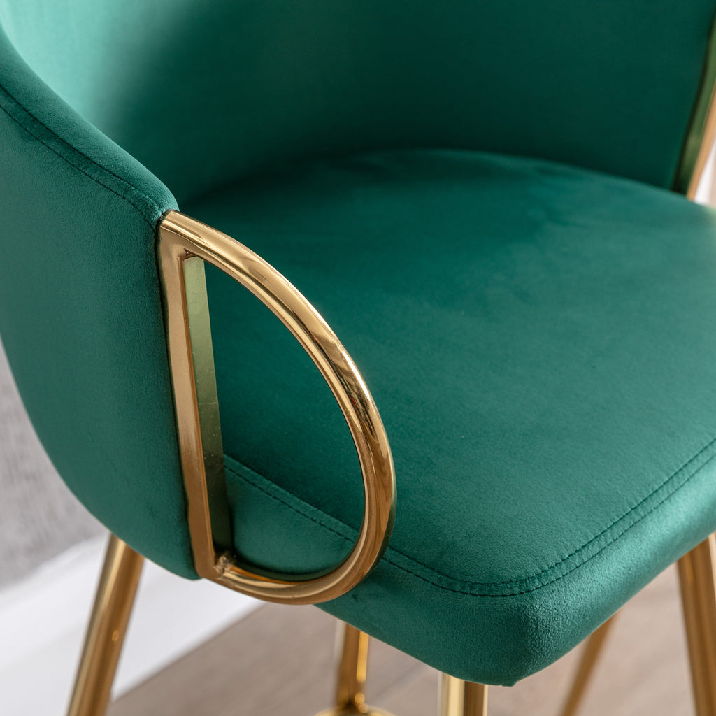 Velvet Bar Stools with Chrome Footrest and Base（Set of 2)