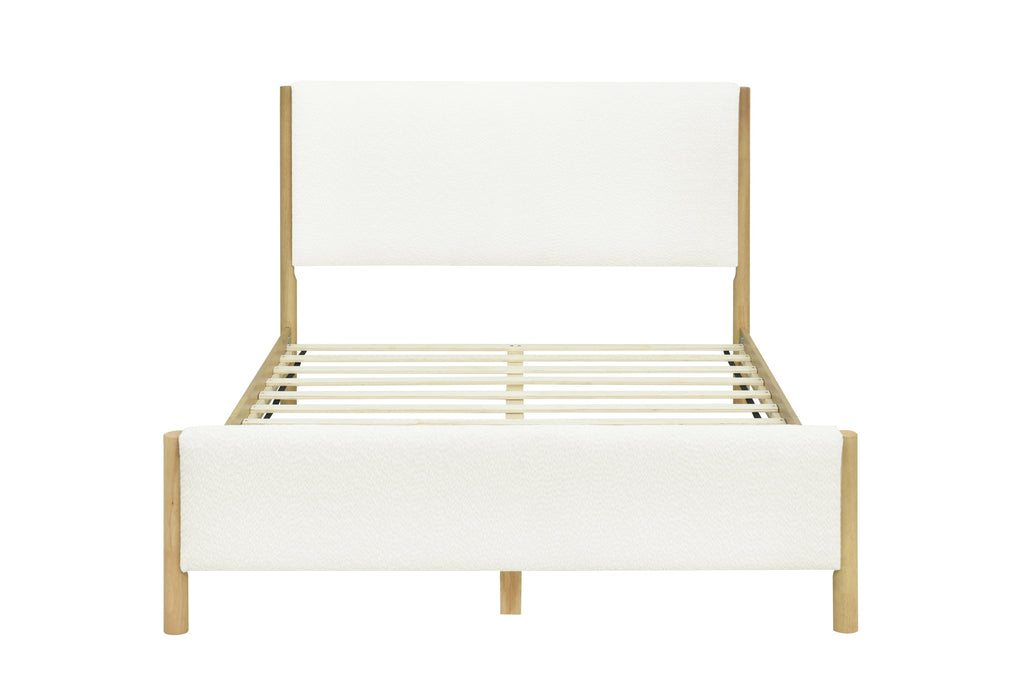 Modern White Boucle Upholstered Bed
