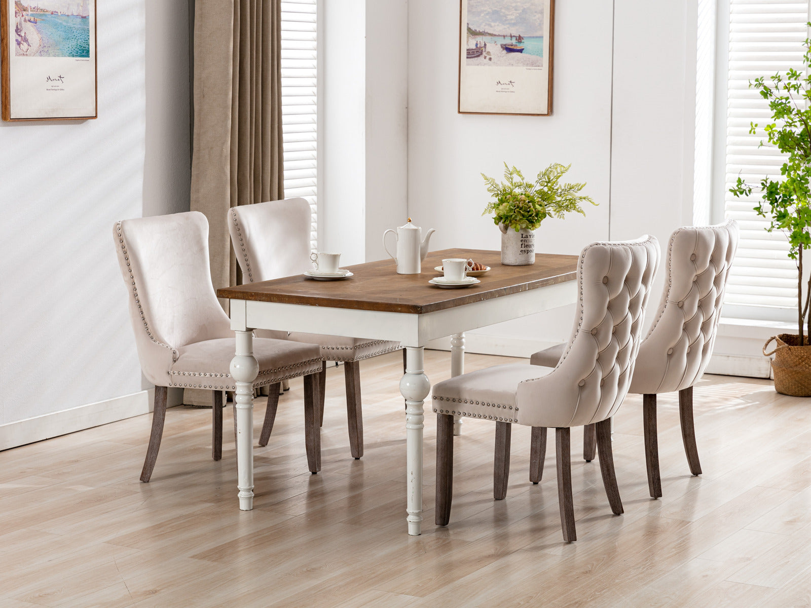 Modern Velvet Upholstered Wing-Back Dining Chairs (Set of 2)