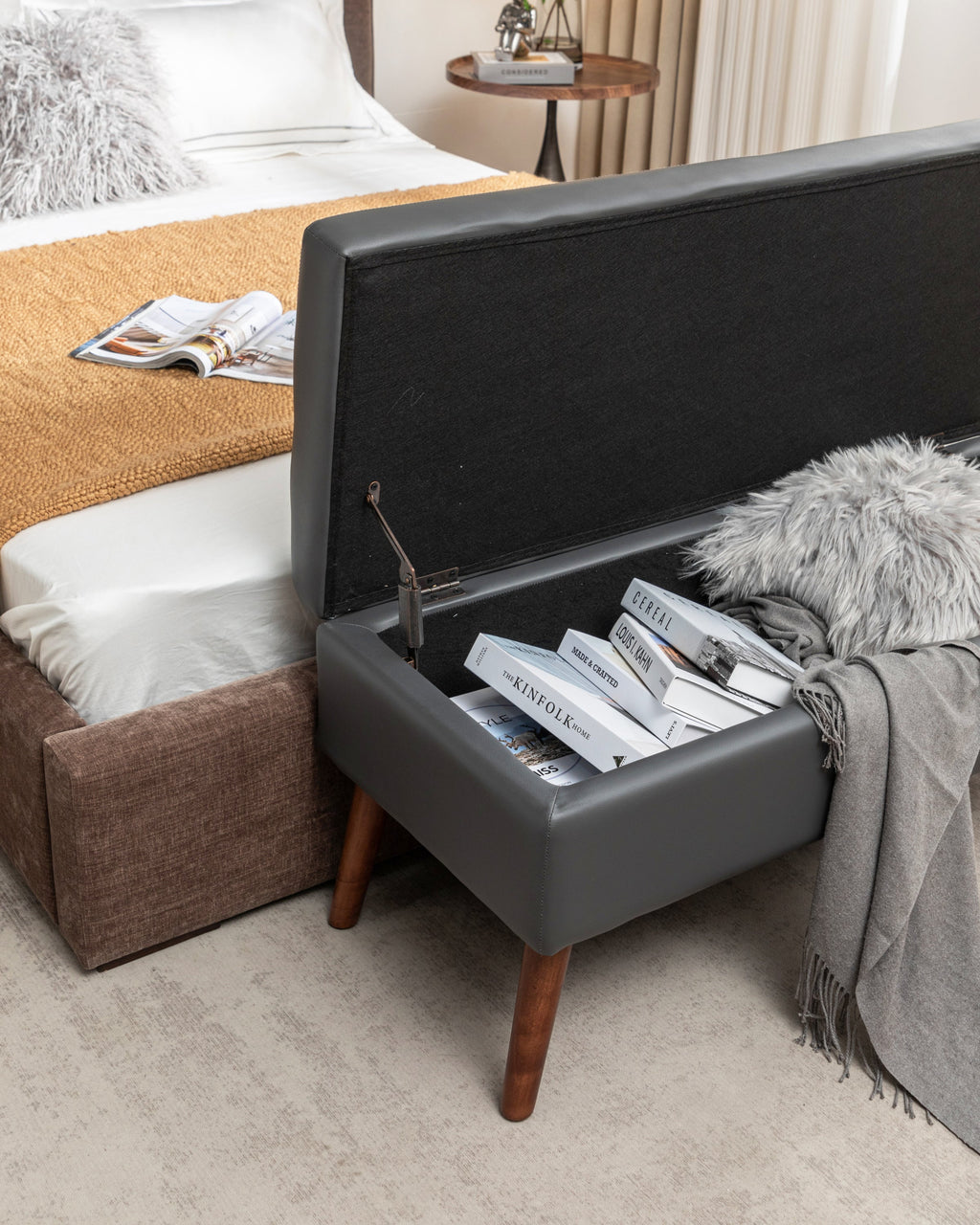 Brown PU Leather Storage Bench