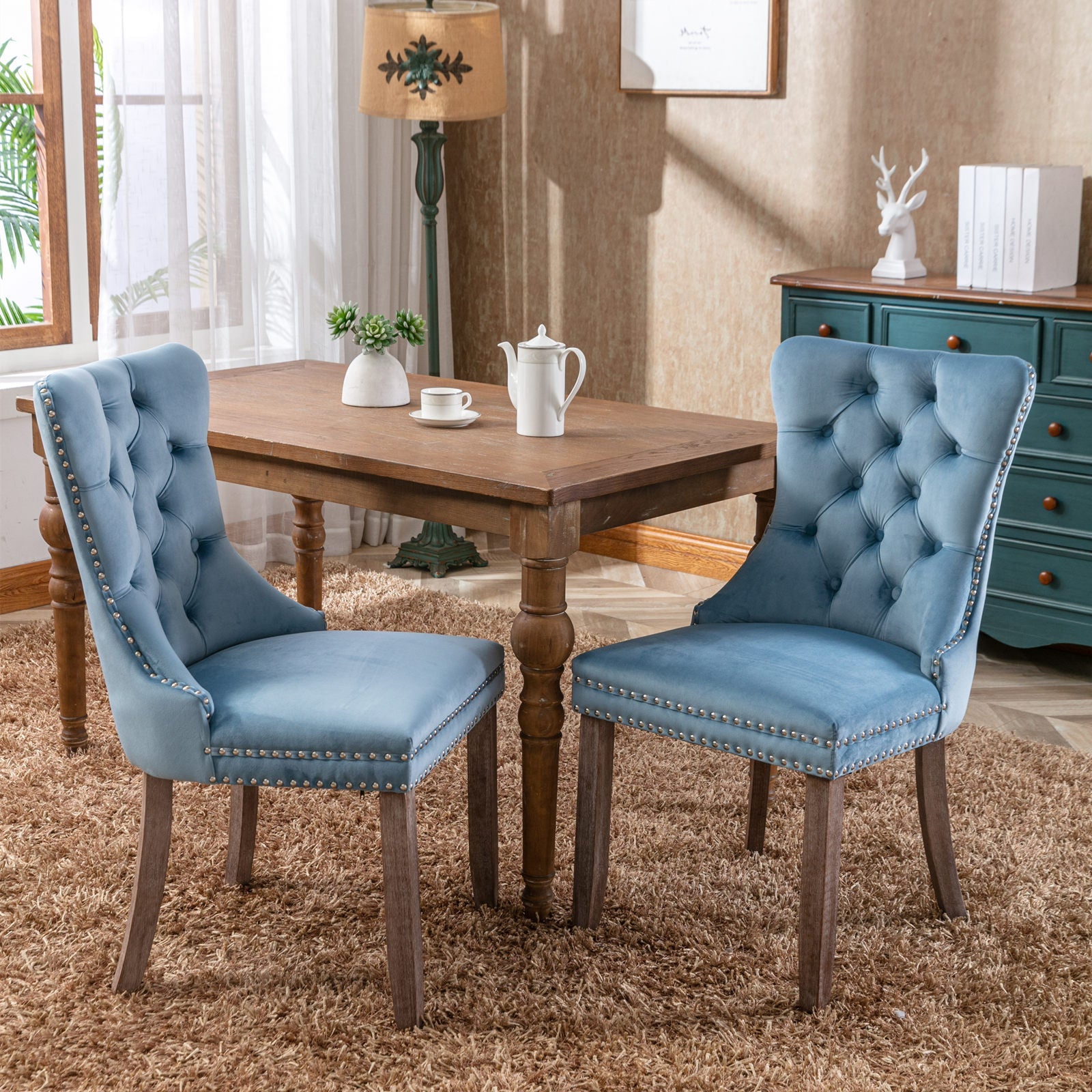 Modern High-end Tufted Solid Wood Velvet Dining Chair(Set of 2)