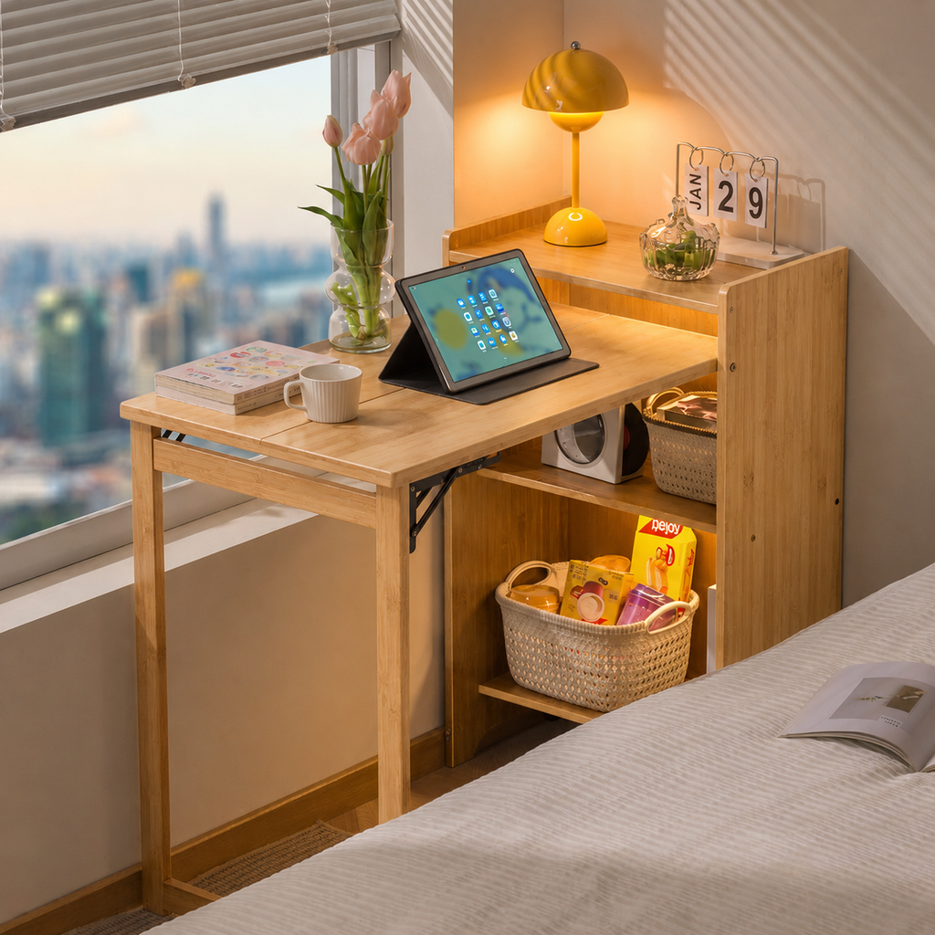 Mid Century Home Office Foldable Table for Small Space