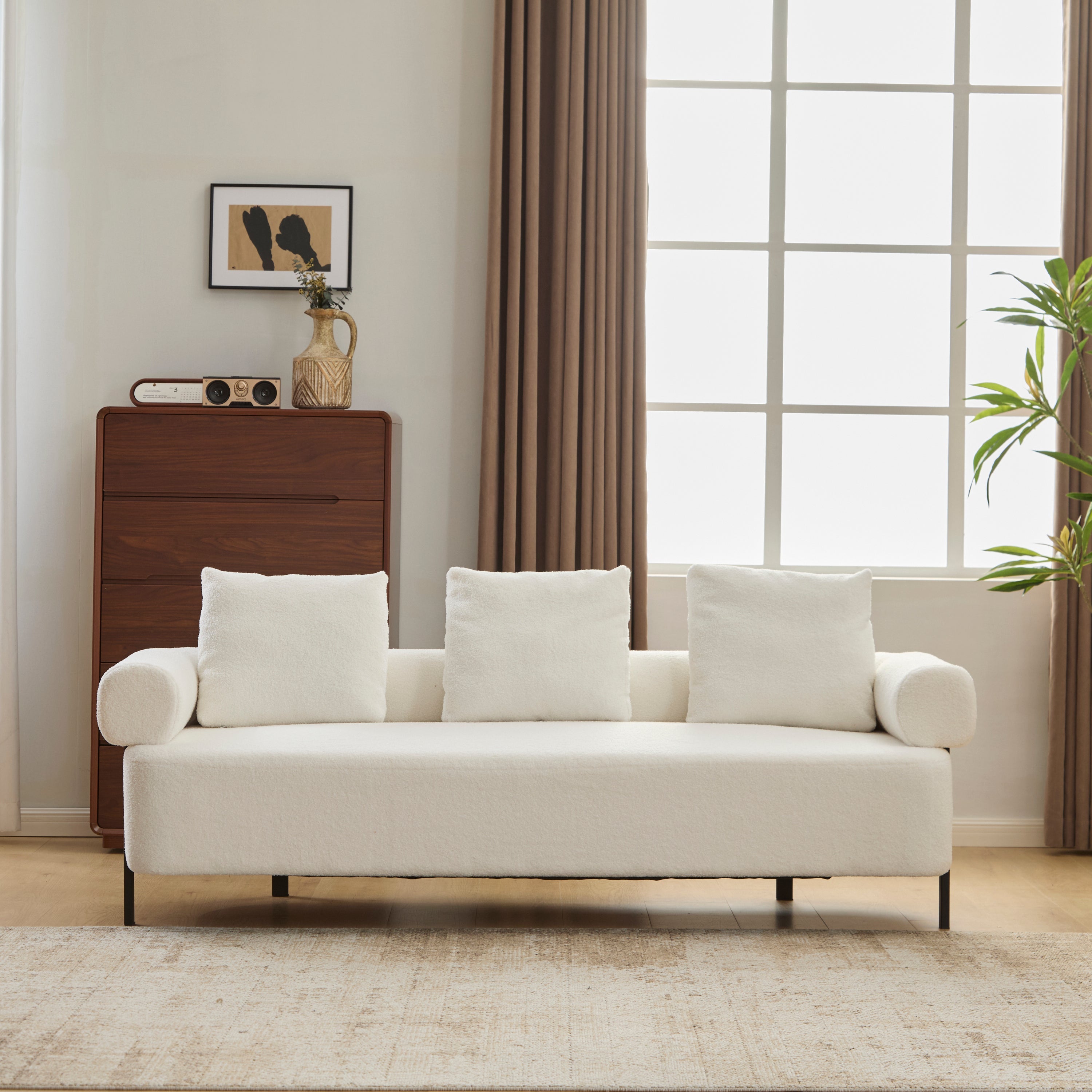 78' Modern Upholstered Sofa with 3 Plush Pillows