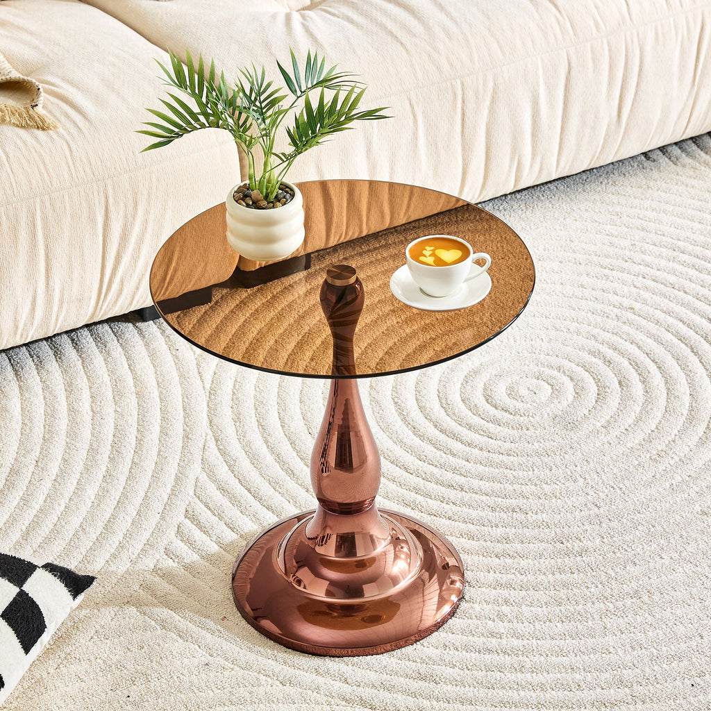 20" Small Luxury Metal Round Side Table with a Glass Top