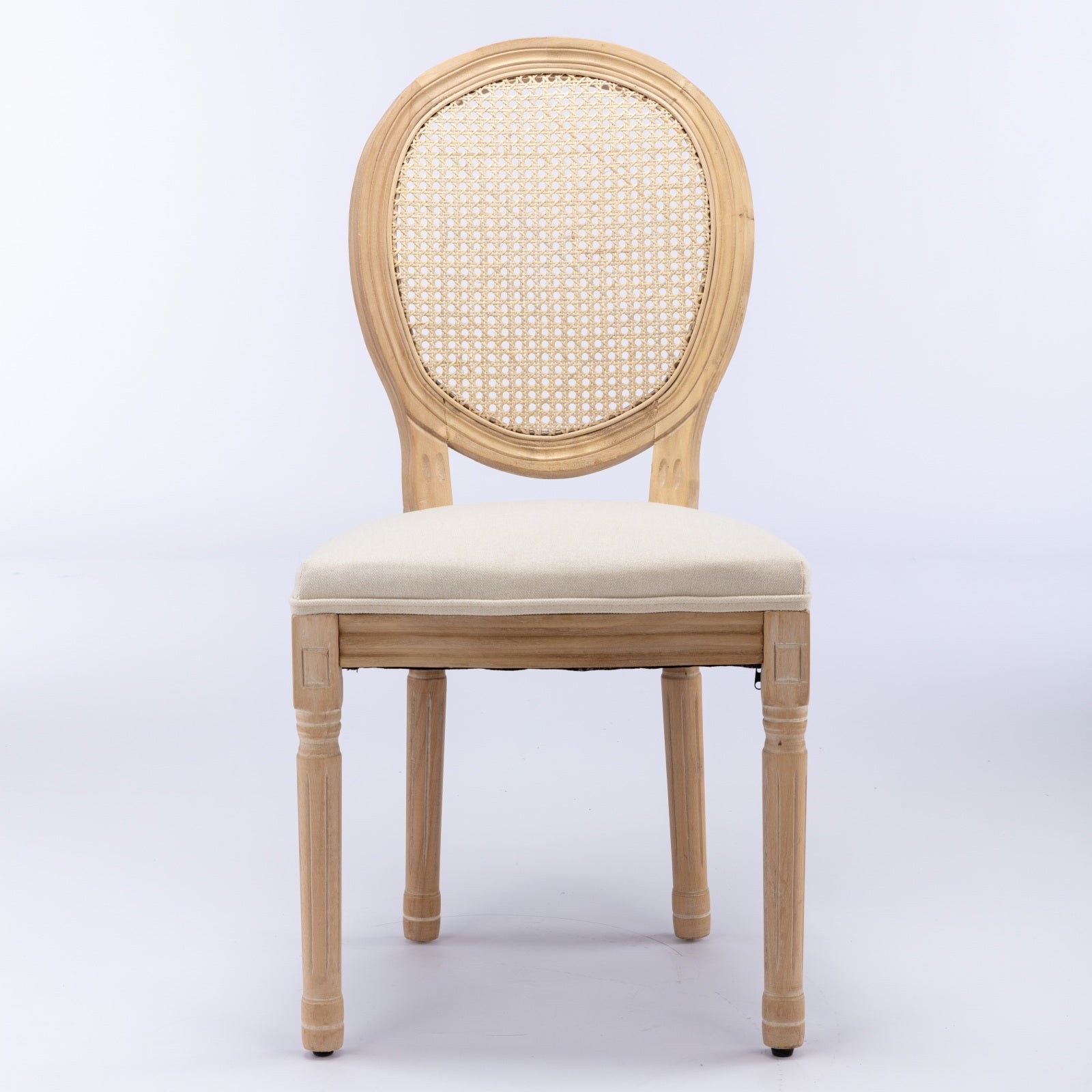French Style Linen Fabric Rattan Back Dining Chairs (Set of 2)