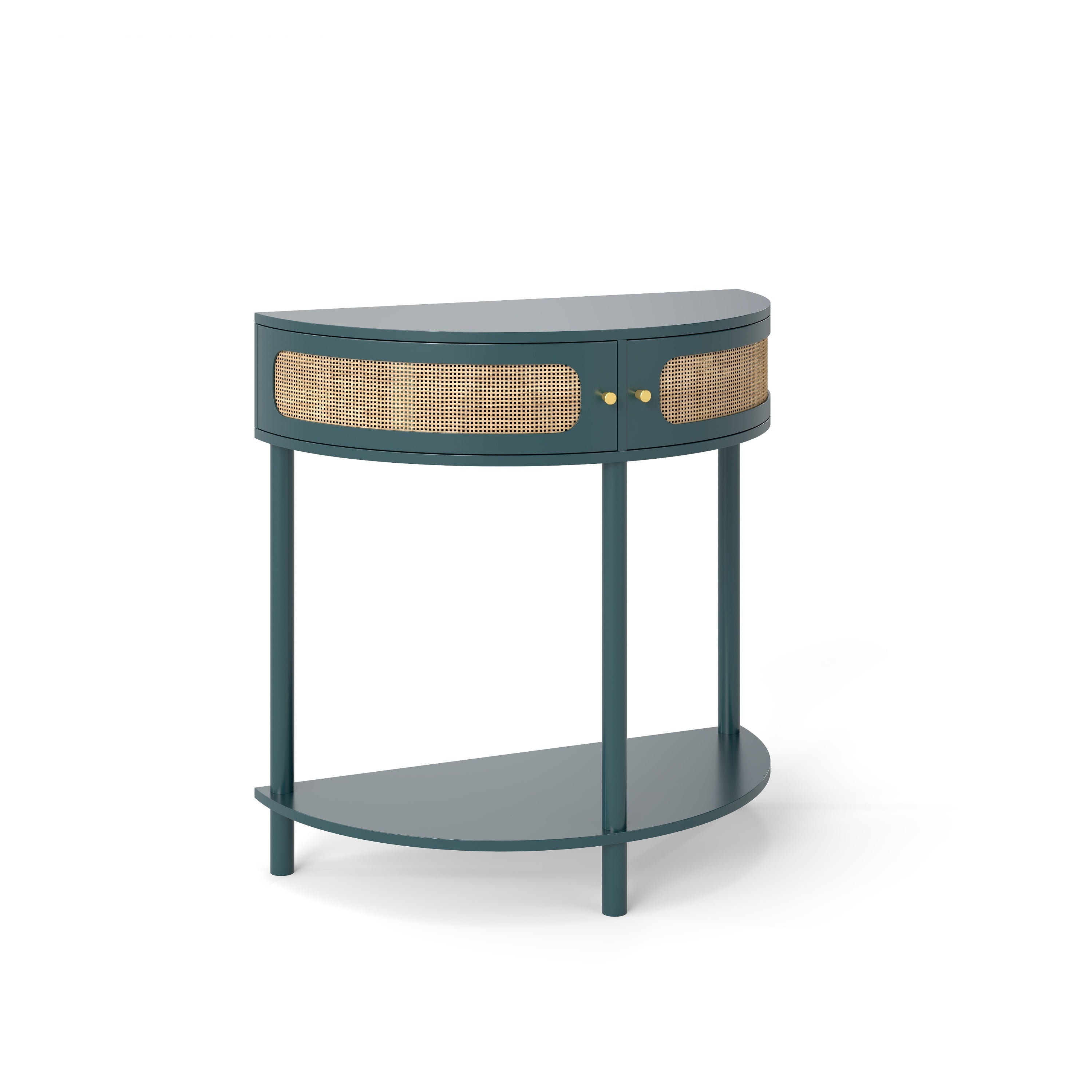 Rattan Semi Circle End Table with 2 Rattan Storage Cabinet
