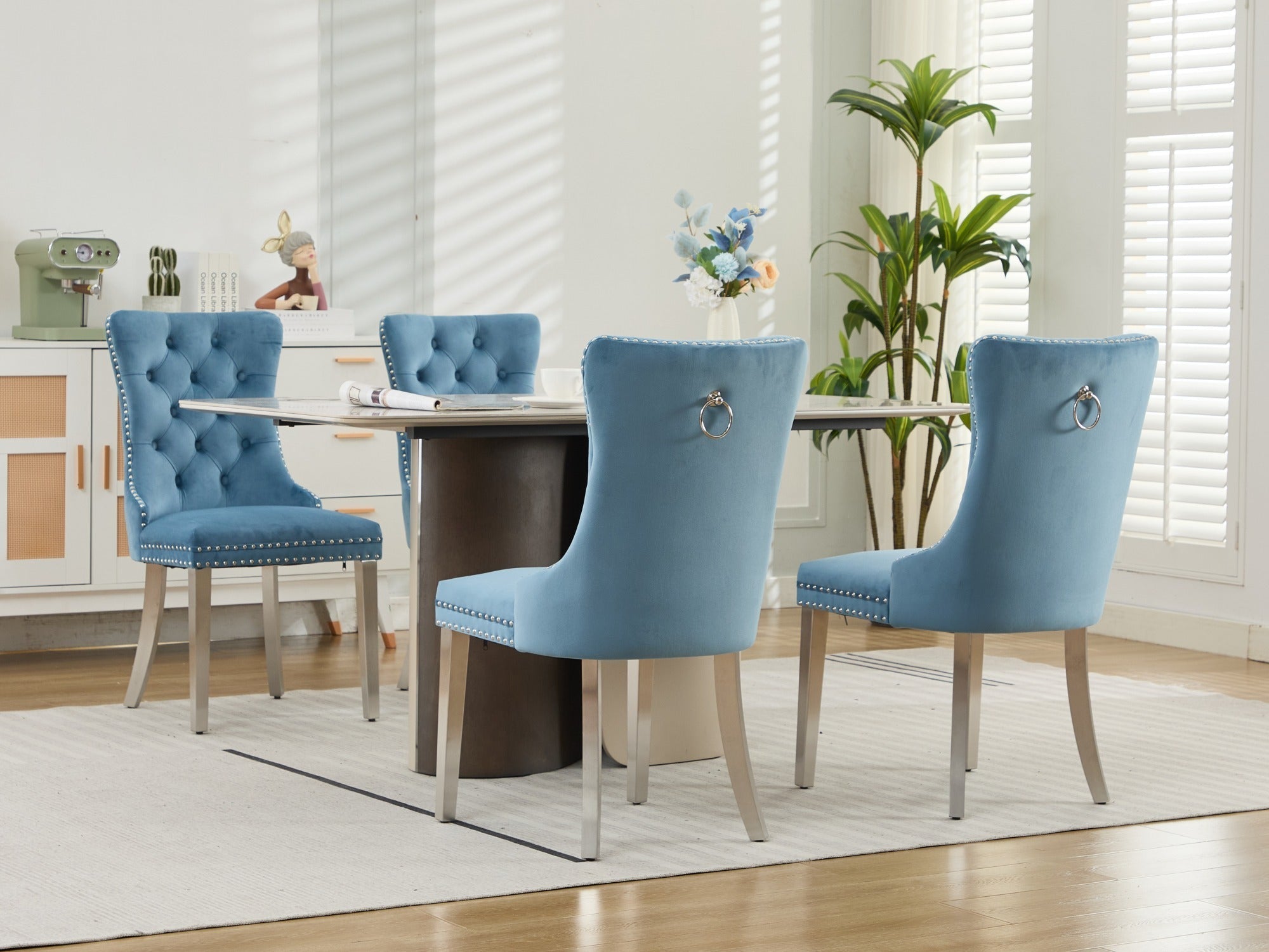 Modern High-end Tufted Solid Wood Velvet Dining Chairs (Set of 2)
