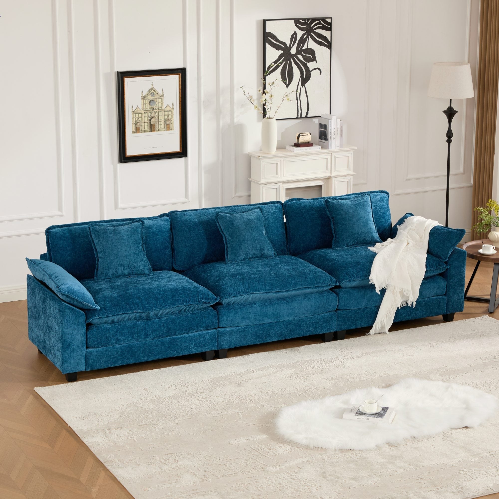 Modern Comfy Upholstered Seat Cushion Sectional Couch (Ottoman is Not Included)